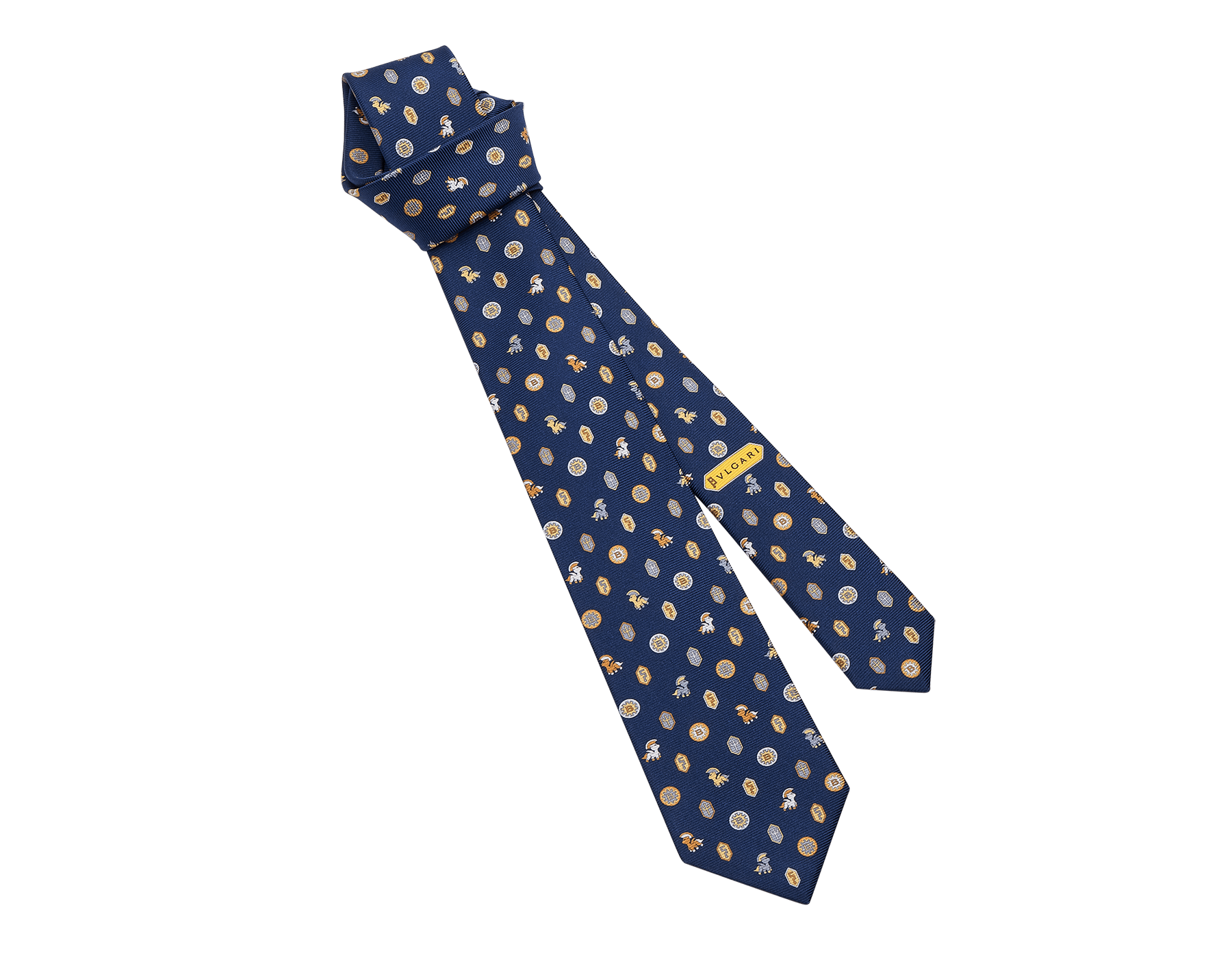Pegaso Legion seven-fold tie in fine dark blue saglione printed silk. PEGASOLEGION image 1