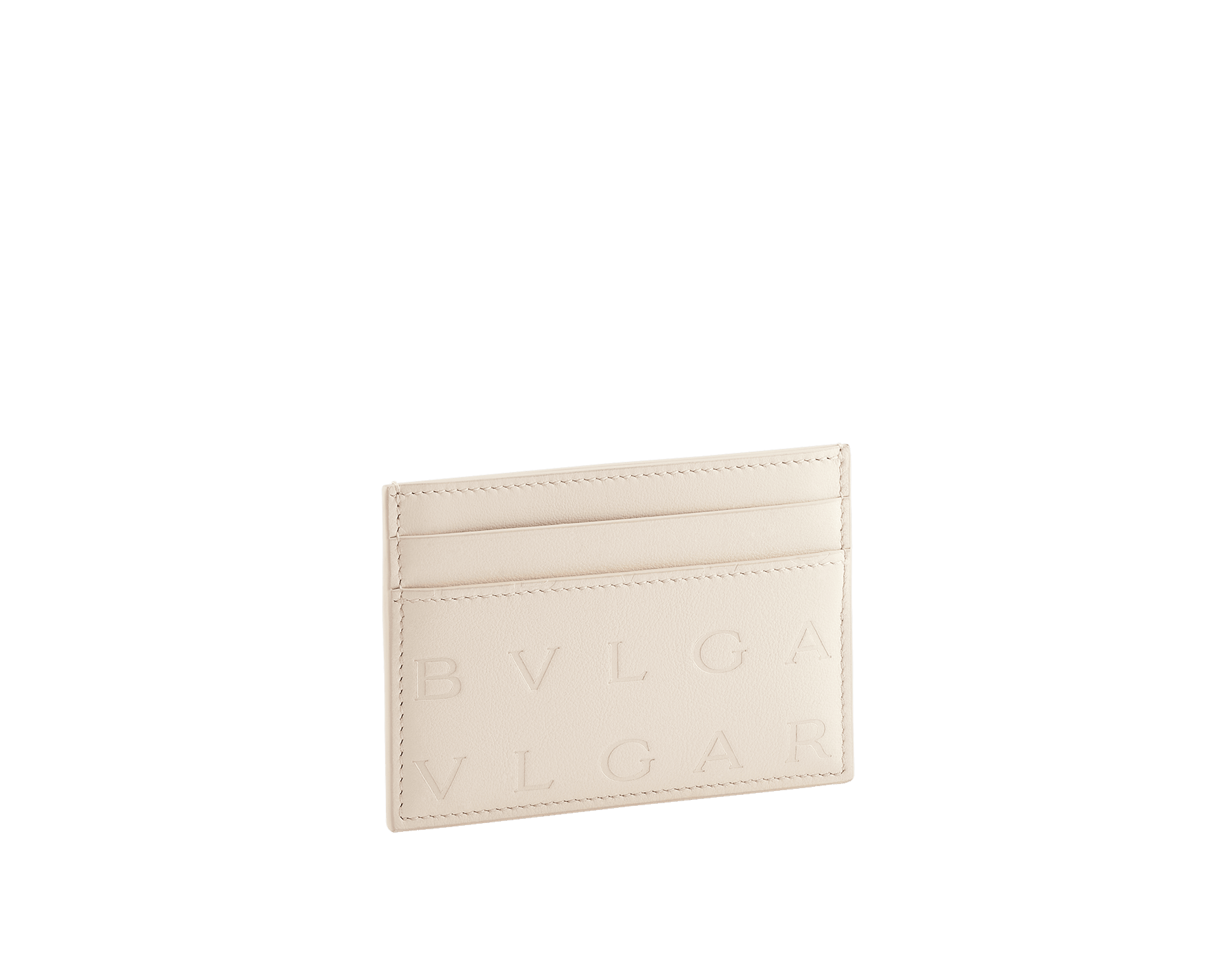 Bvlgari Logo card holder in Ivory Opal white calf leather with hot stamped Infinitum Bvlgari logo pattern BVL-CCHOLDERa image 1