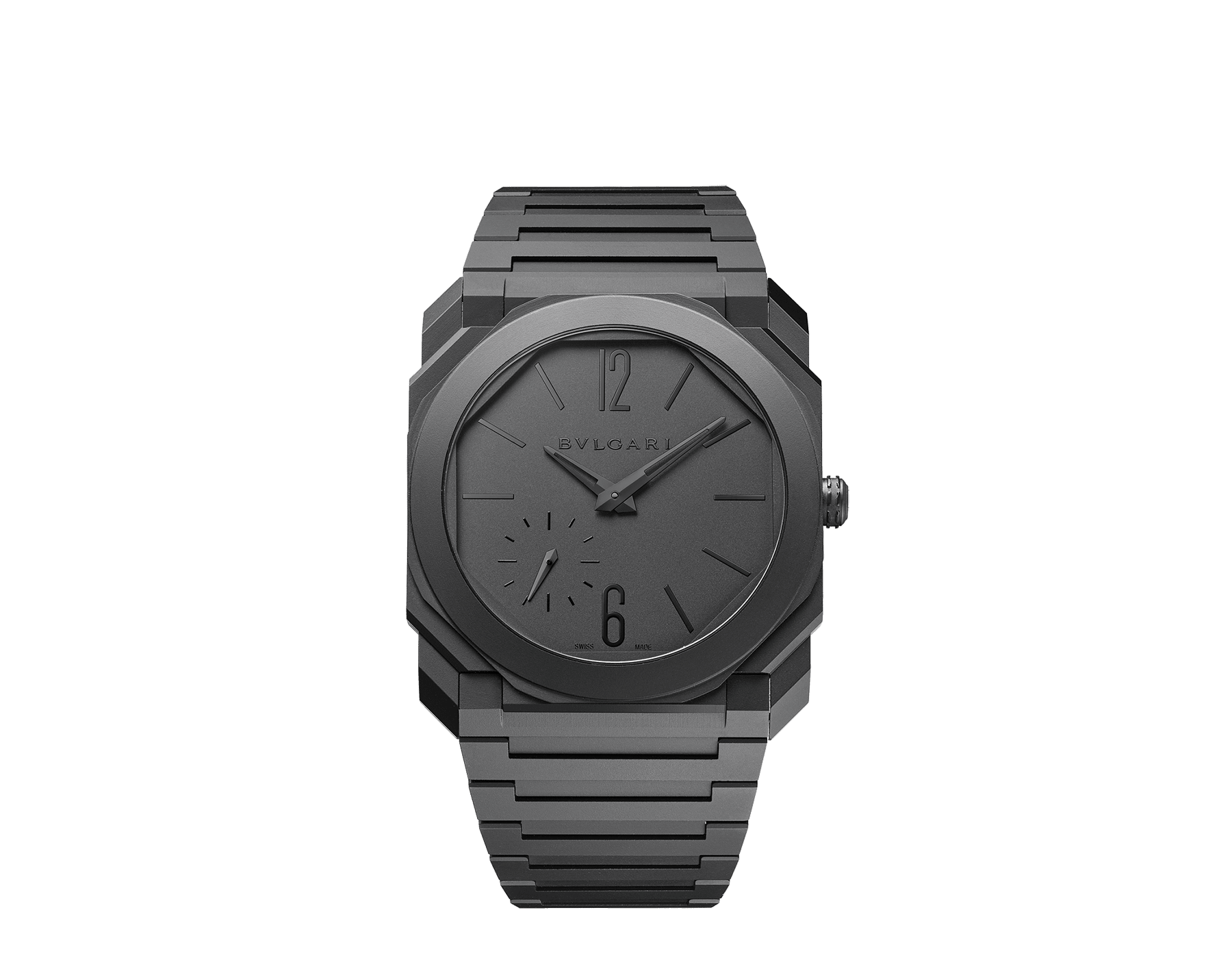 Octo Finissimo Automatic watch in black sandblasted ceramic with extra-thin mechanical manufacture movement, automatic winding with platinum microrotor, small seconds and transparent case back. Water-resistant up to 30 metres 103077 image 1