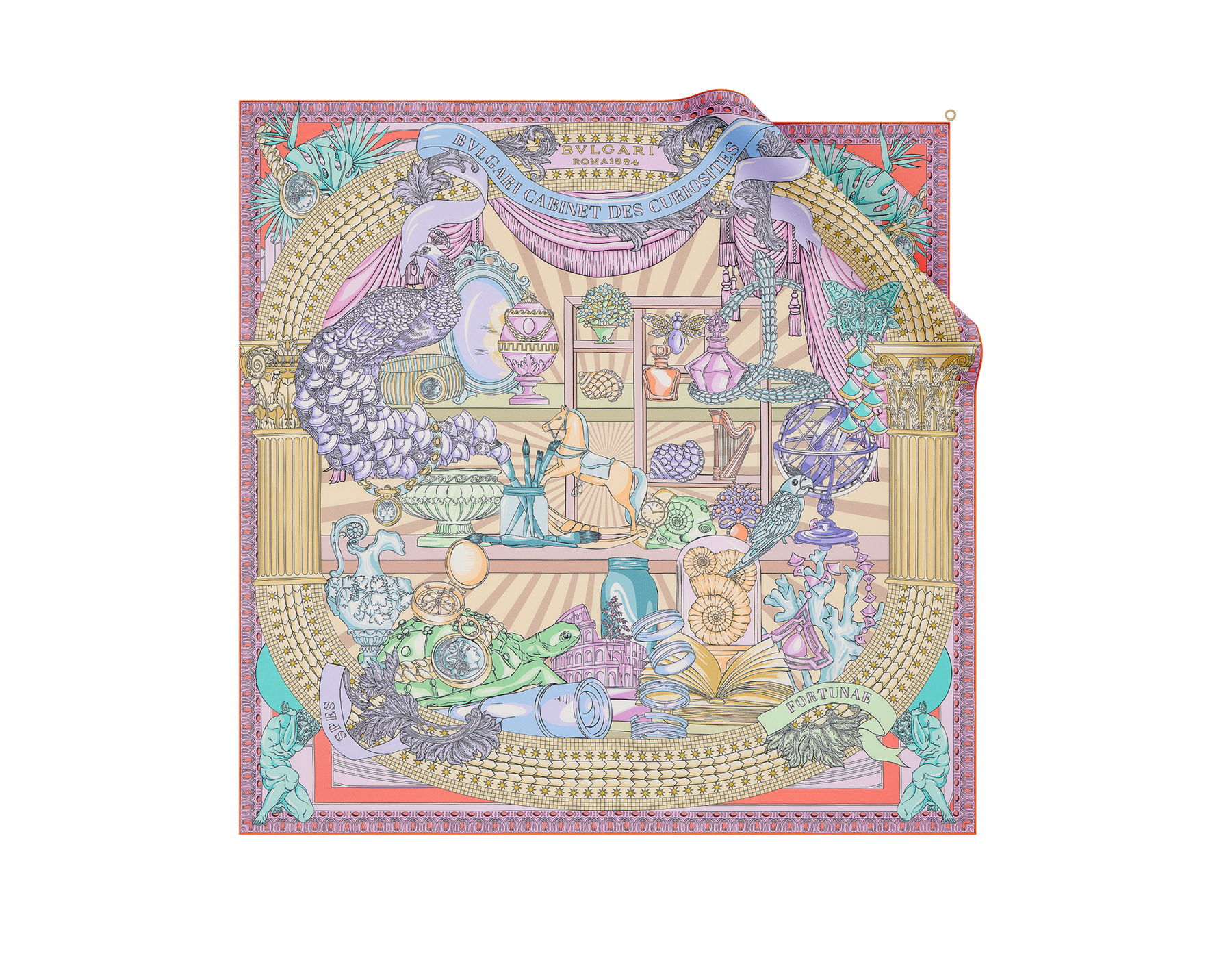 Foulard Bvlgari Curiosity en soie fine dorée doté d’un pendentif en métal BVLGARI BVLGARI. Modèle confectionné à 100&nbsp;% de soie. BULGARICURIOSITYSQ image 1