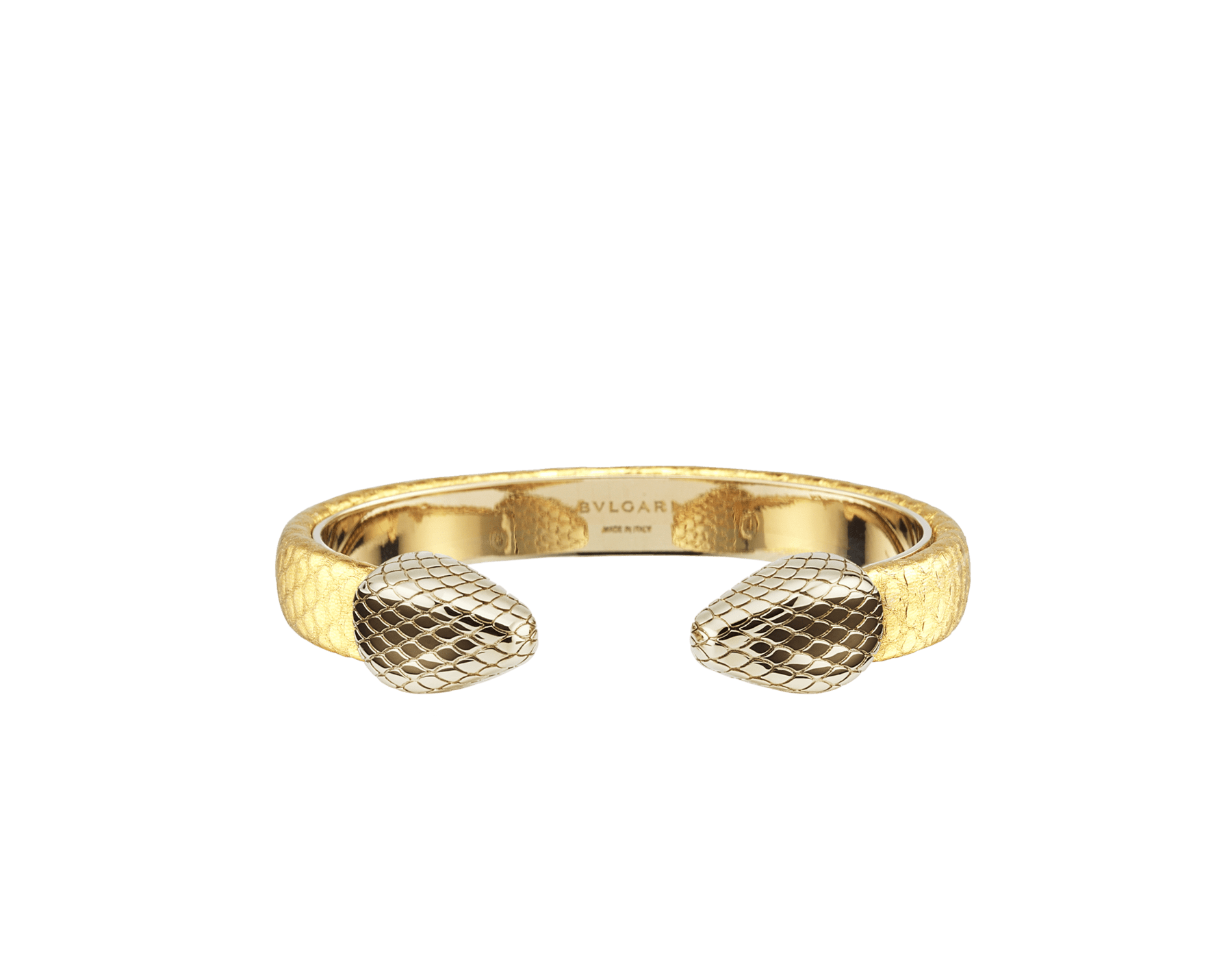 Serpenti Forever 手鐲，採用金色 Molten 水蛇皮。搭配新款淡金色黃銅 Serpenti 對向蛇頭元素。 SPContr-MoltK-G image 1