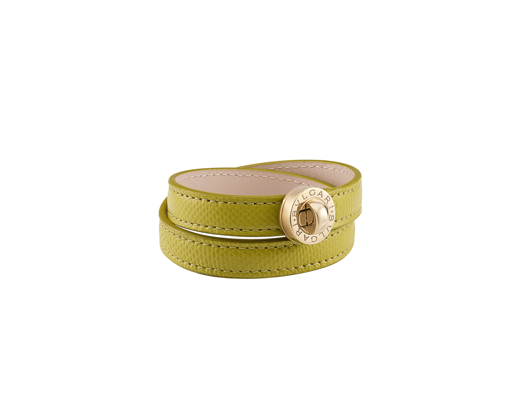 Bracciale Bvlgari Bvlgari in karung lucido verde giallastro con iconica chiusura a girello in ottone placcato oro chiaro. BBCONTRAIRE-CL-LP image 1