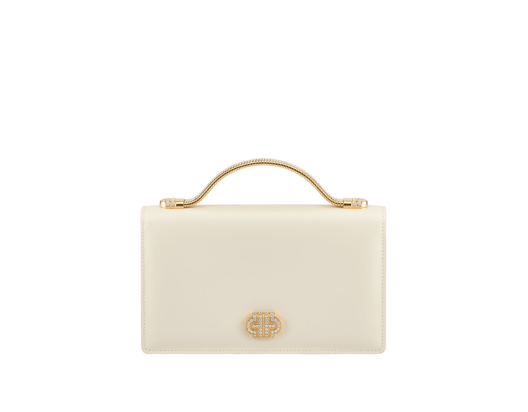 Tubogas Henkeltasche aus Kalbsleder in Perla White mit Futter aus Nappaleder in Perla White. Ikonischer Tubogas Henkel aus vergoldetem Messing mit Parentesi-Details mit Zirkonia-Besatz und Verschluss. 295714 image 1
