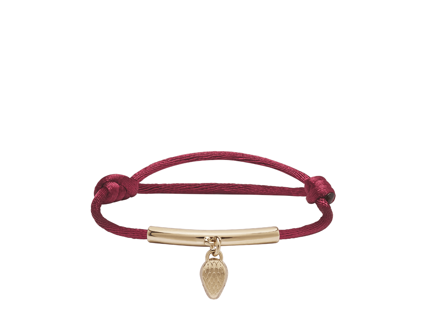 Serpenti Forever bracelet in Sahara amber light brown fabric. Gold-plated brass tubular element and captivating snakehead charm embellished with red enamel eyes. SERP-HERMINISTRING image 1
