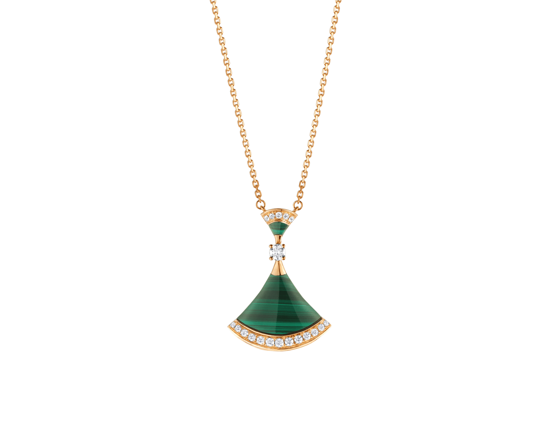 DIVAS' DREAM 18 kt yellow gold pendant necklace set with malachite, a round brilliant-cut diamond (0.10 ct) and pavé diamonds (0.18 ct) 358127 image 1