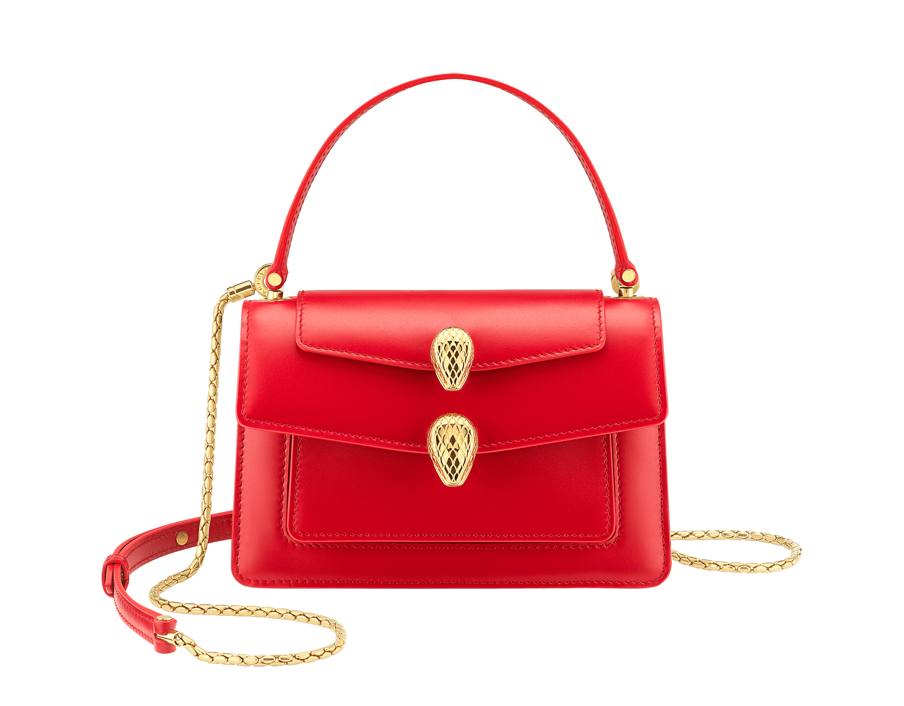 "Alexander Wang x Bvlgari" belt bag in smooth Amaranth Garnet red calfskin. New double Serpenti head closure in antique gold-plated brass with alluring red enamel eyes. SFW-001-1029S image 1