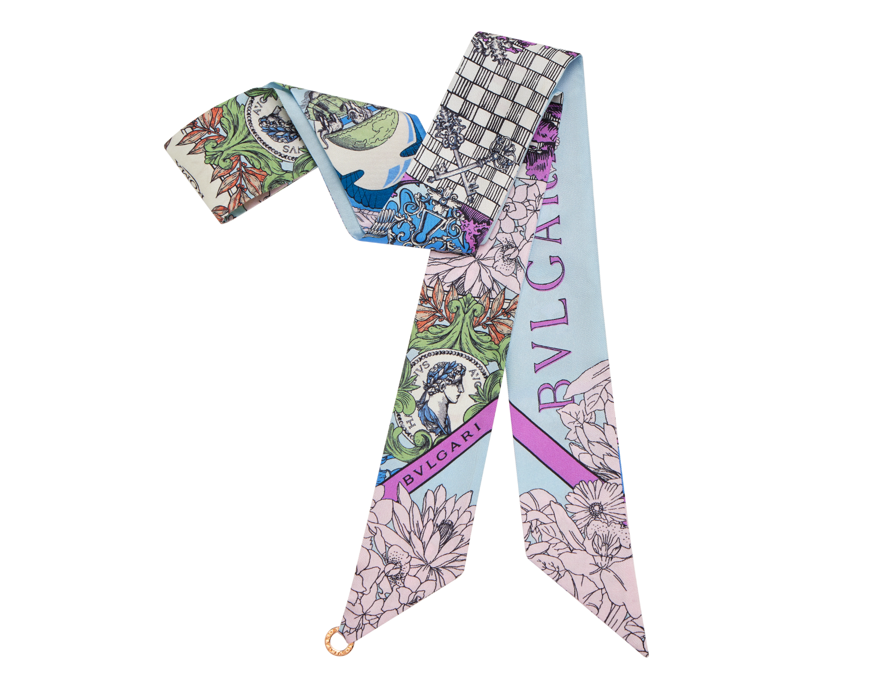 Étole Bvlgari Alchemist en sergé de soie fine bleu clair dotée d’un pendentif en métal BVLGARI BVLGARI. Modèle confectionné à 100&nbsp;% de soie. 246511 image 1