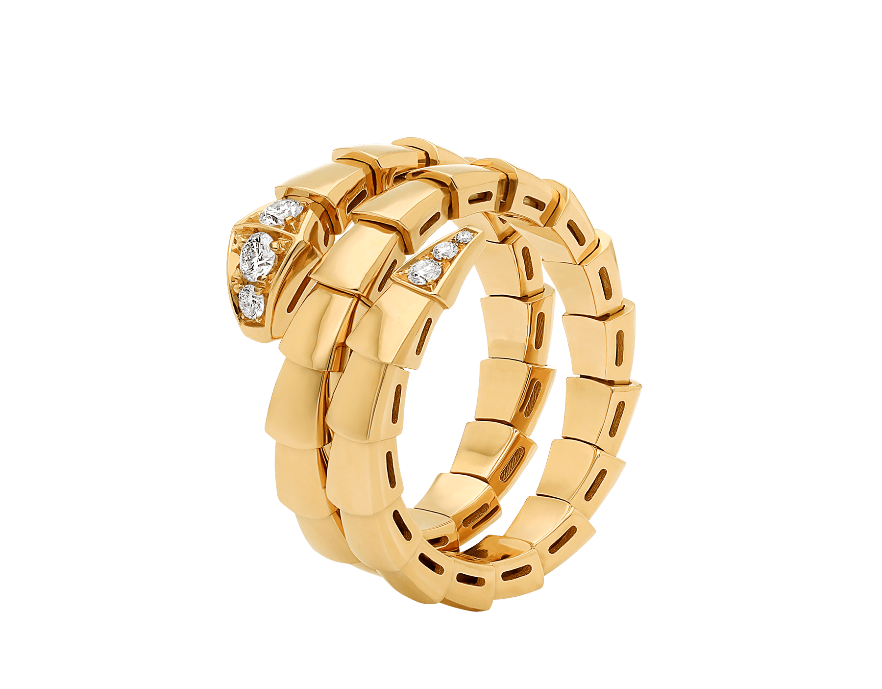 Doppelt geschwungener Serpenti Viper Ring aus 18 Karat Gelbgold, halb ausgefasst mit Diamant-Pavé AN858970 image 1