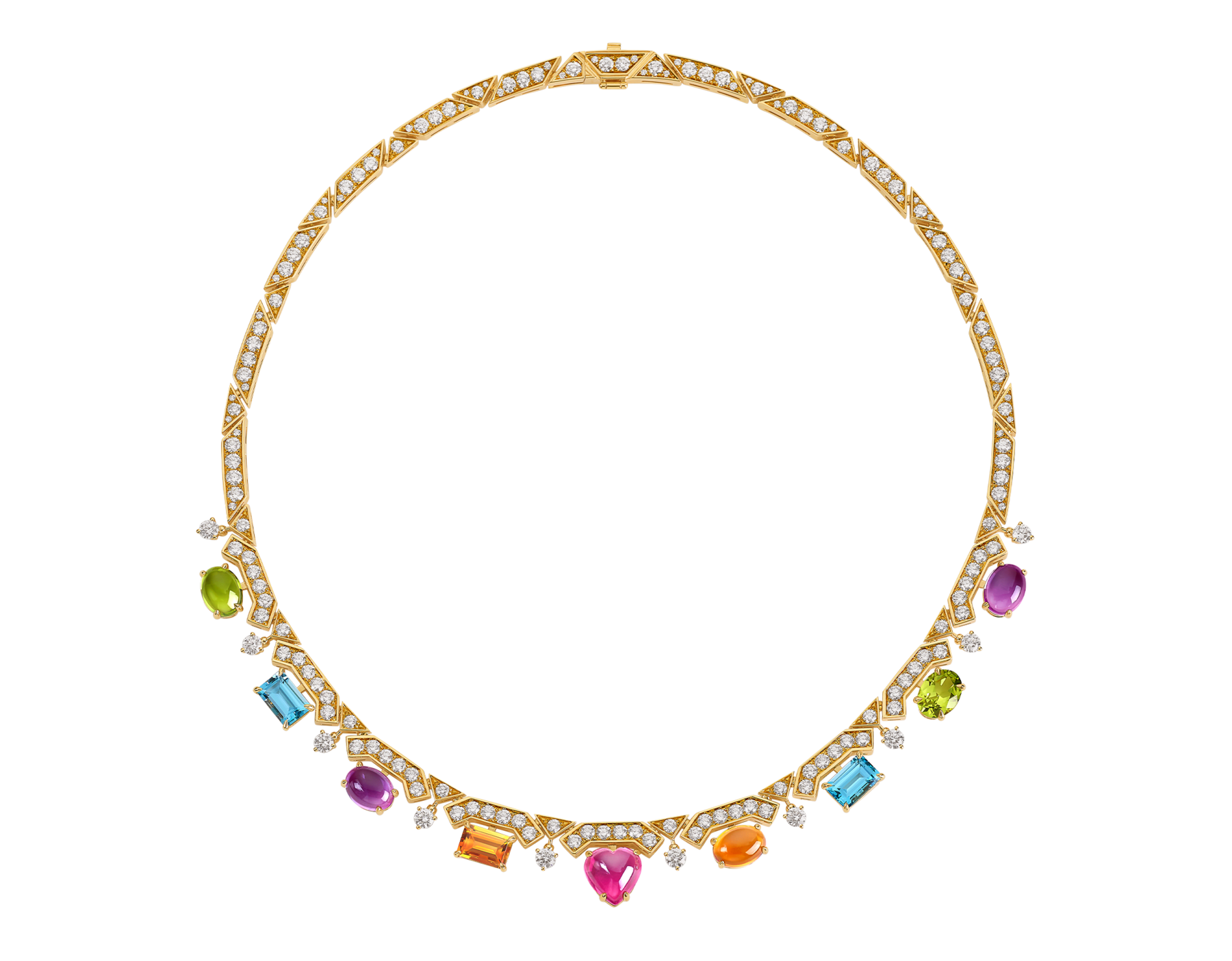Allegra 18 kt yellow gold necklace set with amethysts, peridots, pink tourmalines, citrine quartzes, blue topazes and pavé diamonds CL859870 image 1