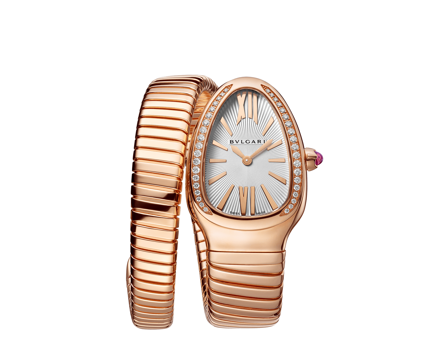 Serpenti Tubogas 單圈腕錶，18K 玫瑰金錶殼鑲飾明亮型切割鑽石，銀色蛋白石錶盤，18K 玫瑰金錶帶。 103003 image 1