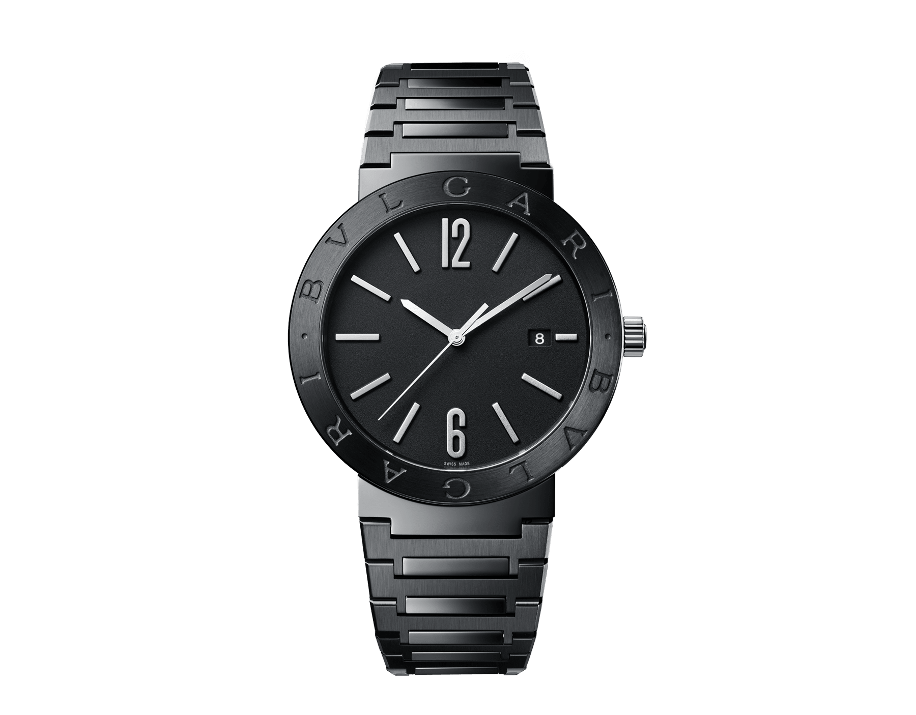 BVLGARI BVLGARI watch with mechanical manufacture movement, automatic winding and date, 41 mm stainless steel case and bracelet with diamond-like carbon treatment, and black lacquered dial. Water-resistant up to 50 meters 103540 image 1