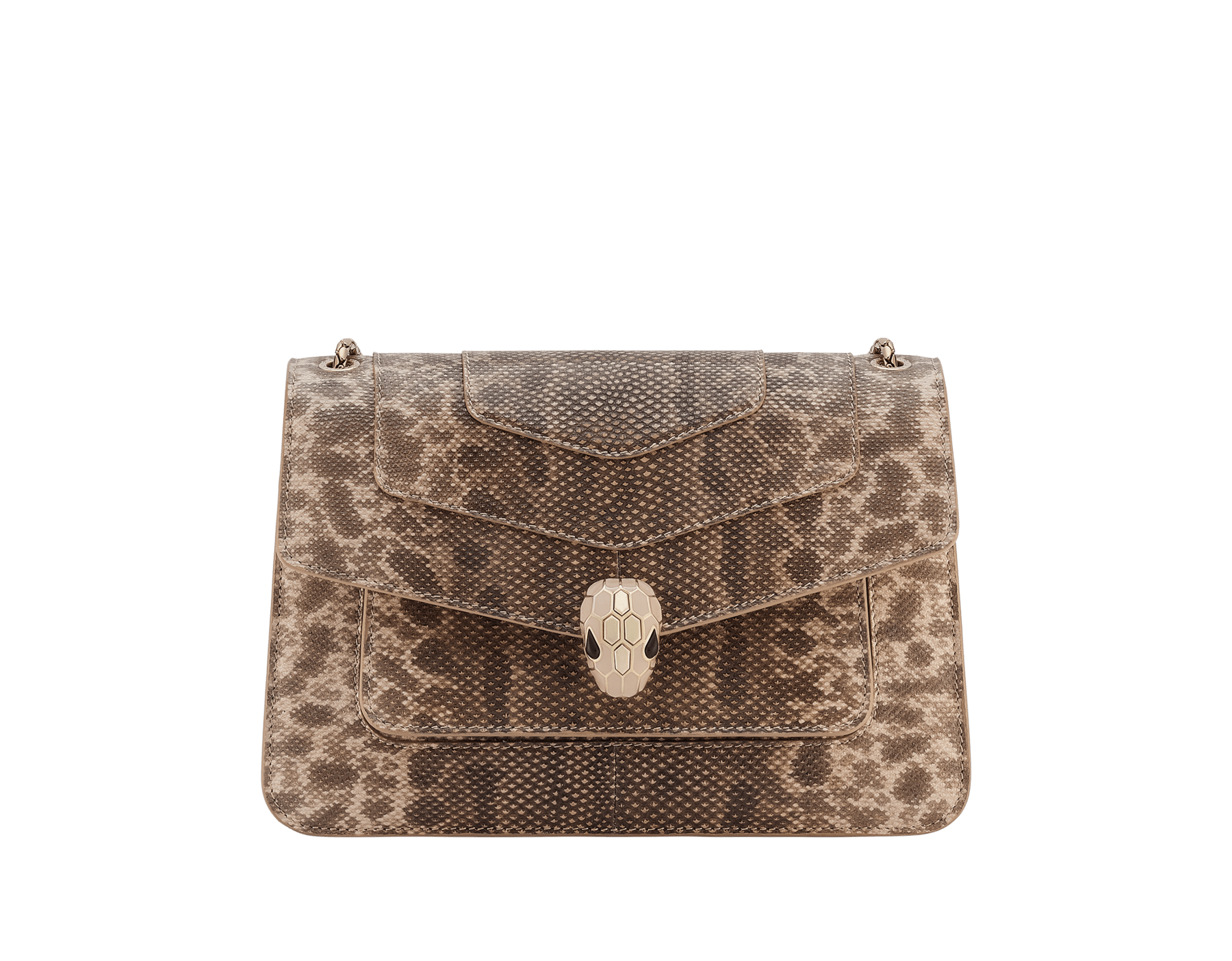 Mittelgroße Serpenti Forever Schultertasche aus glänzendem Karungleder in Forest Emerald Grün mit Futter in Zircon Bay Blau. Faszinierender Schlangenkopf-Verschluss aus hell vergoldetem Messing mit Schuppen aus schwarzer und achatweißer Emaille sowie Augen aus grünem Malachit. 1077-K image 1