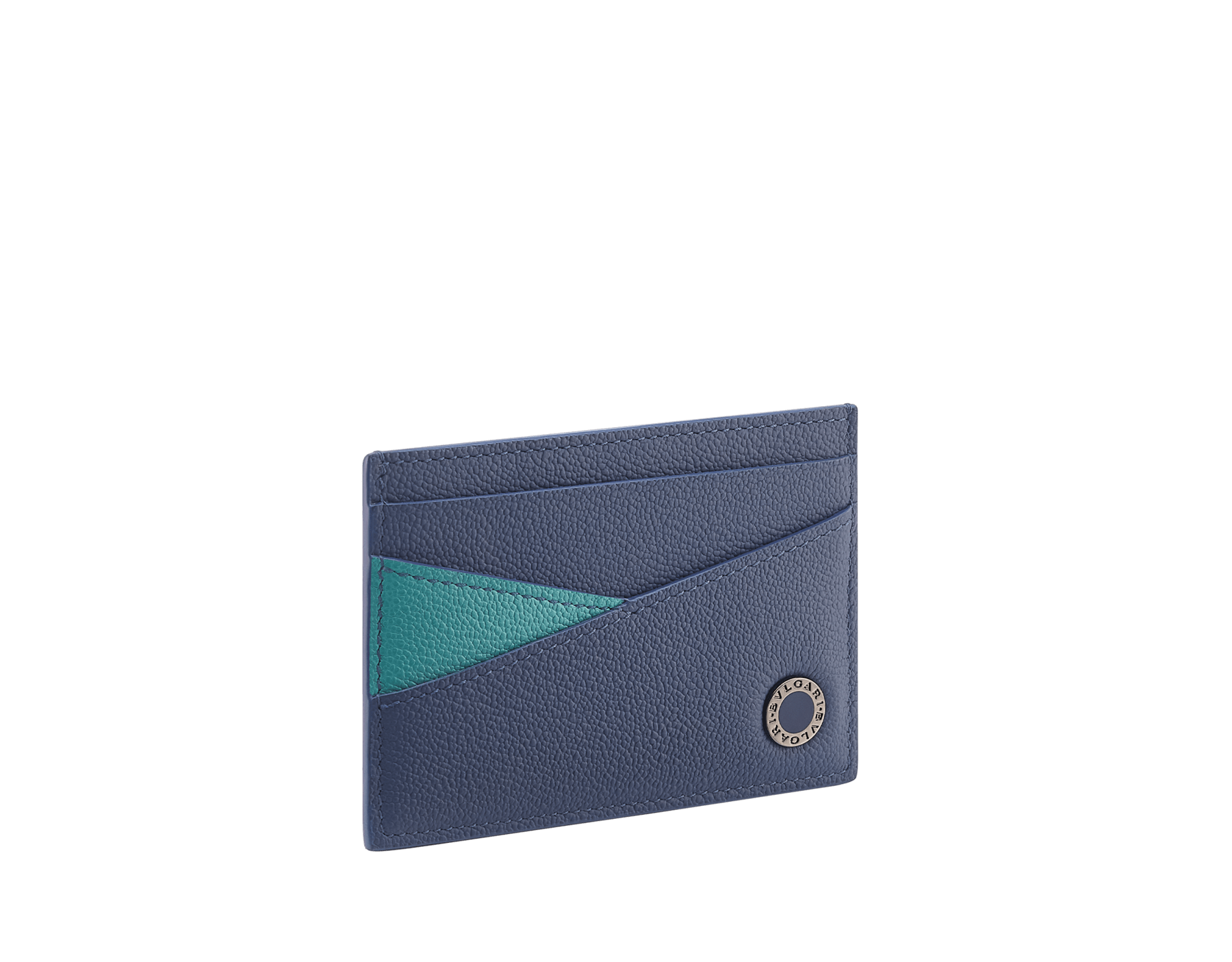 Bvlgari Bvlgari Man Kartenetui aus genarbtem Urban-Kalbsleder in Dark Grey mit Details in Foggy Opal. Ikonischer Dekor aus dunkel rutheniumbeschichtetem Messing mit Emaille in Dark Grey. BBM-CCHOLDERASYMc image 1