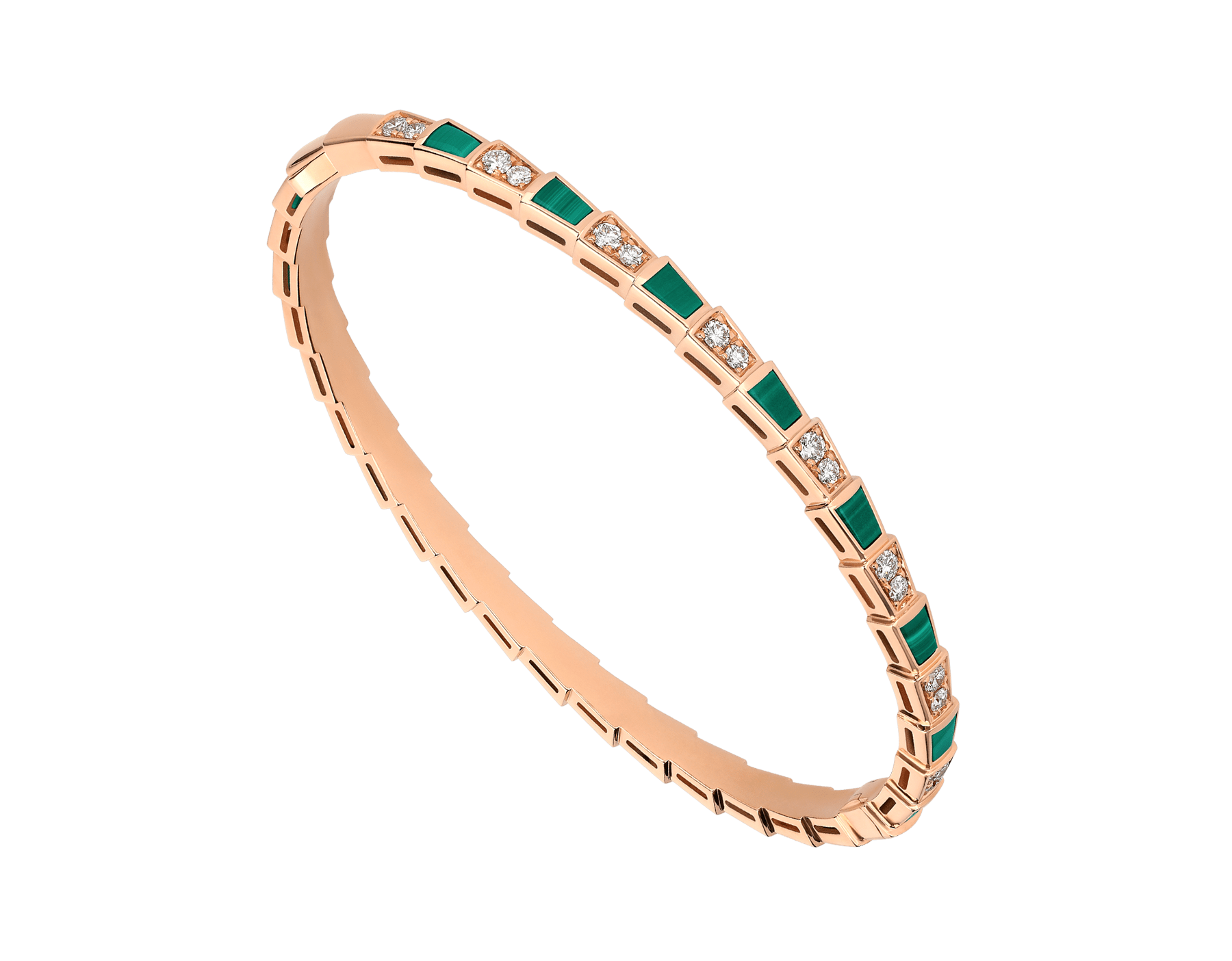 Serpenti Viper 18 kt rose gold thin bangle bracelet set with malachite elements BR859177 image 1