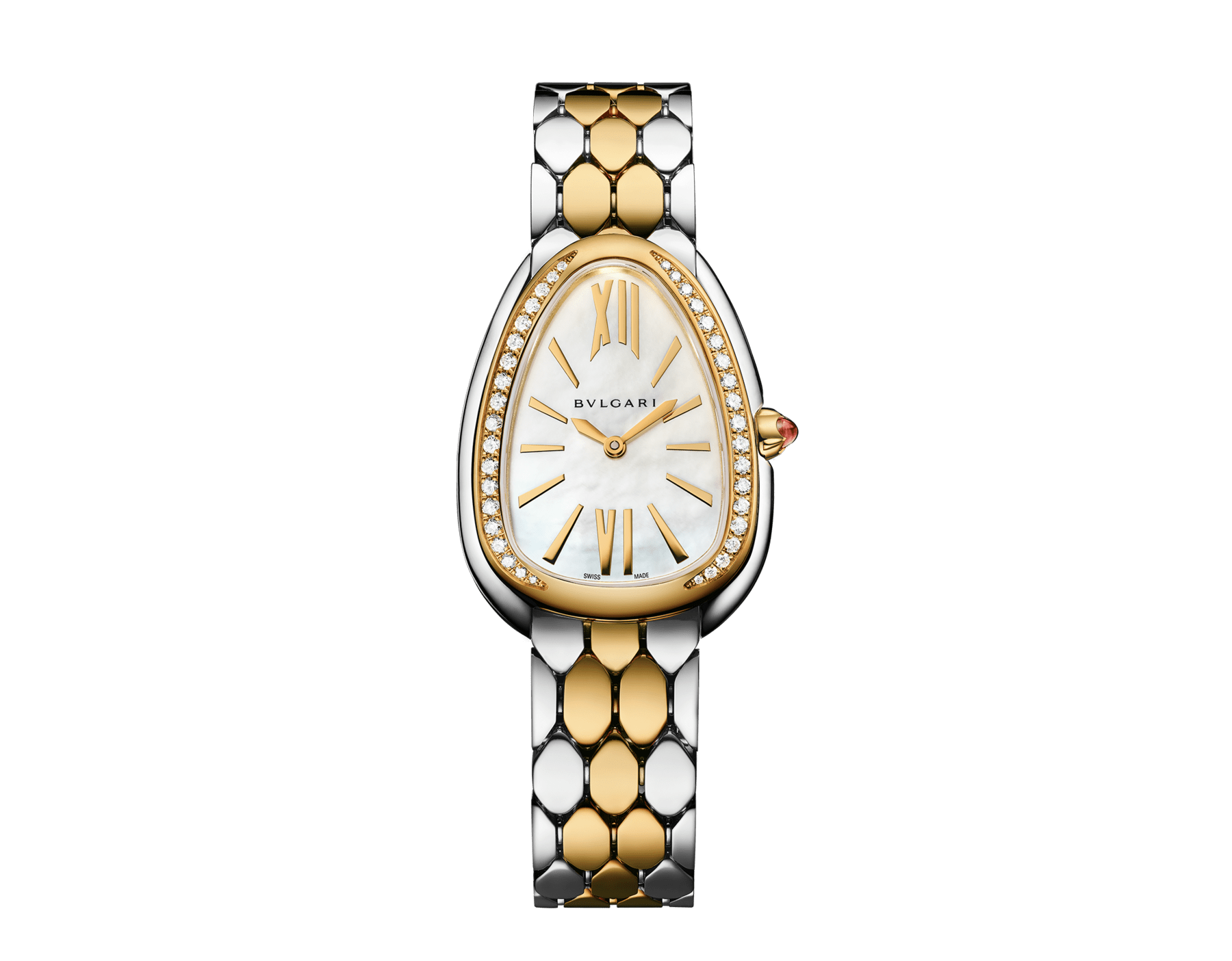 Orologio Serpenti Seduttori in oro giallo 18 kt e acciaio inossidabile con lunetta con diamanti e quadrante in madreperla bianca. Impermeabile fino a 30 metri. 103958 image 1