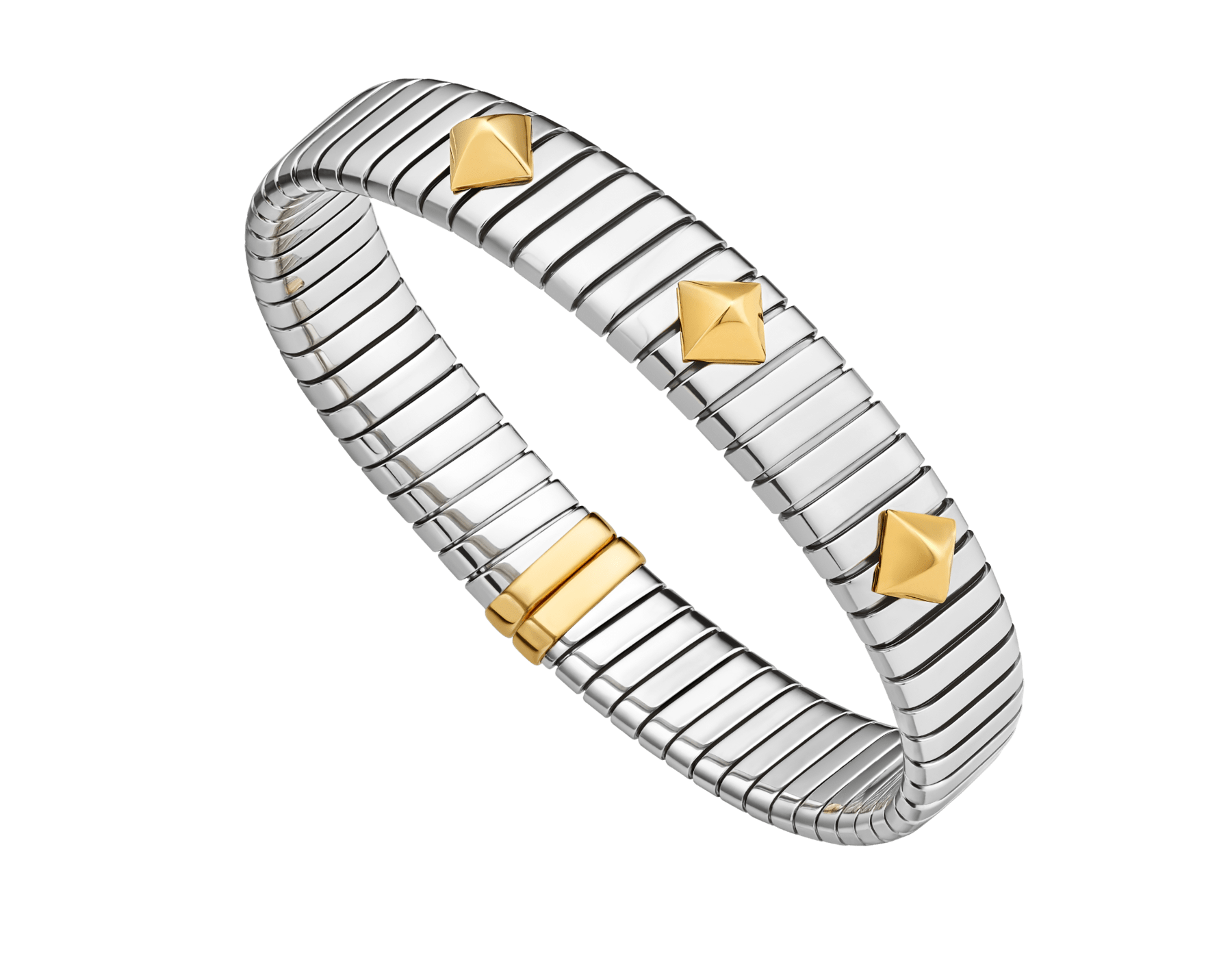 Bracelet Bvlgari Tubogas Gold & Steel en acier inoxydable serti de clous en or jaune 18&nbsp;K BR860869 image 1