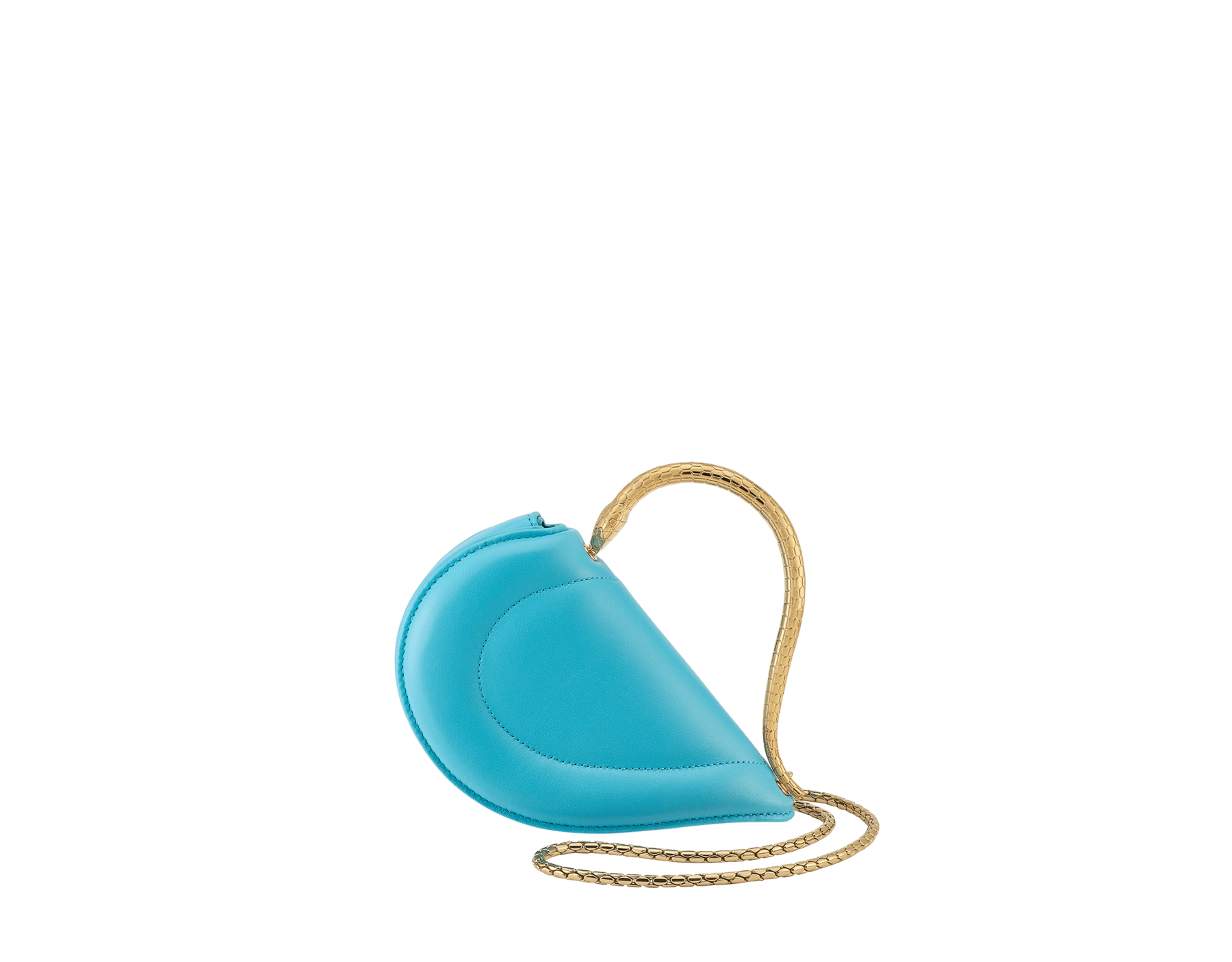 Serpenti Cuoricino mini top handle bag in royal ruby calf leather with royal ruby nappa leather lining. Captivating snake body-shaped top handle in gold-plated brass embellished with engraved scales; press-button closure. SRN-Cuoricino-1366XS image 1