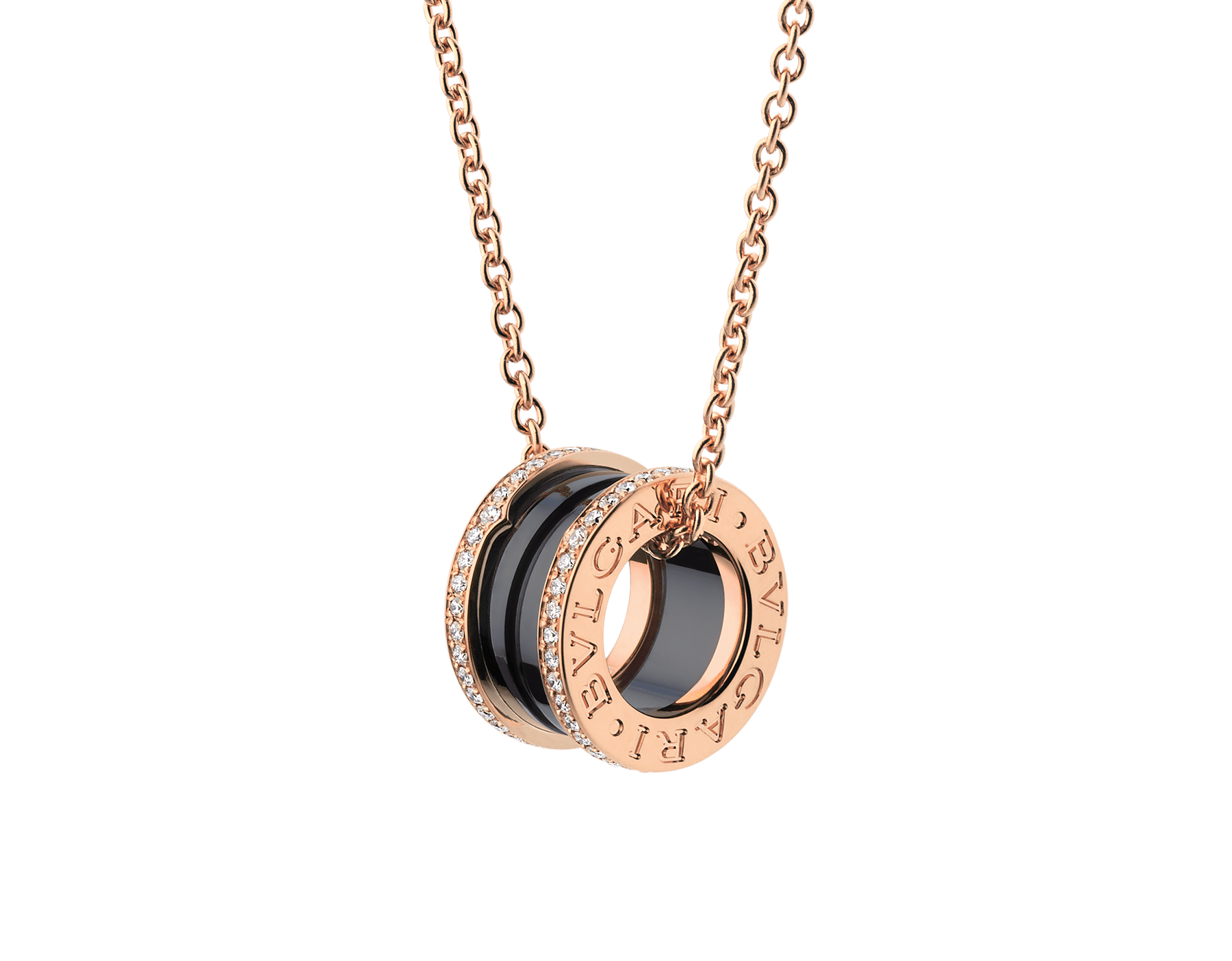 Rose gold,Ceramic B.zero1 Necklace Black with 0.38 ct Diamonds