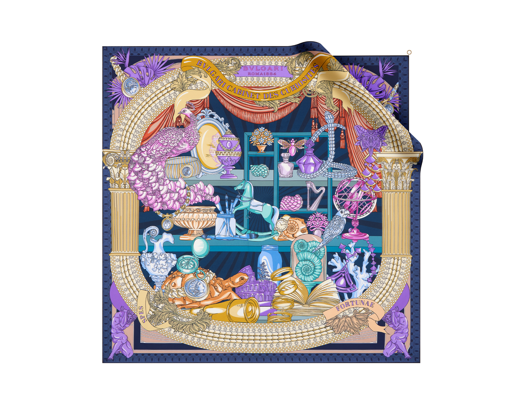 Foulard Bvlgari Curiosity en soie fine dorée doté d’un pendentif en métal BVLGARI BVLGARI. Modèle confectionné à 100&nbsp;% de soie. BULGARICURIOSITYSQ image 1