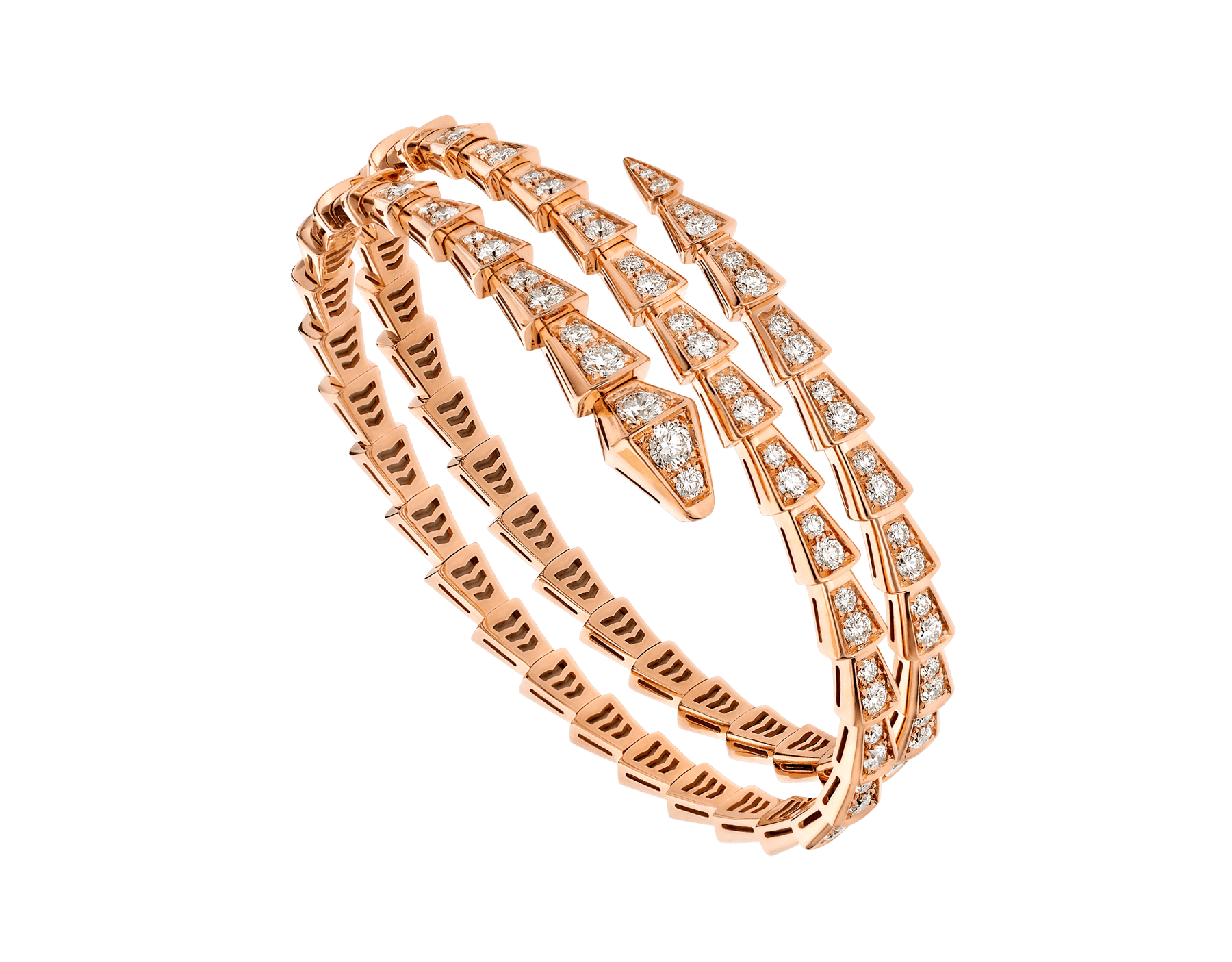 Pulsera Serpenti Viper de dos vueltas en oro rosa de 18 qt con pavé de diamantes BR858796 image 1