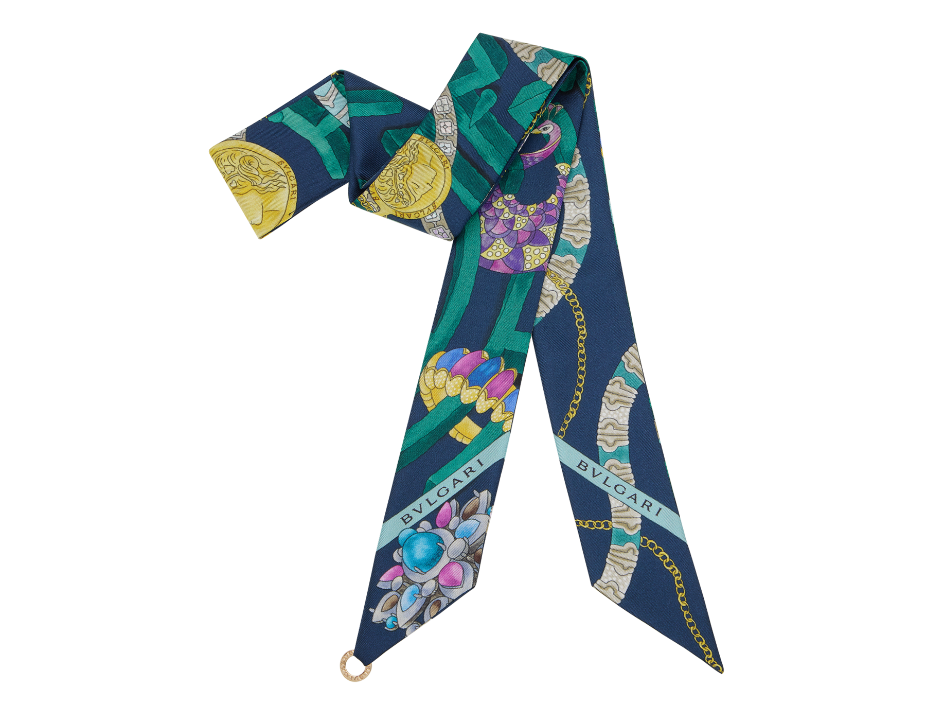 Wonder Garden shelley in fine Eden green silk twill with a BVLGARI BVLGARI metal pendant. Made of 100% silk. WONDERGARDEN-SH image 1