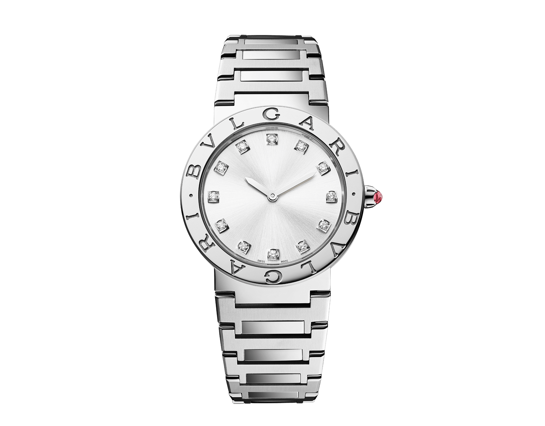 BVLGARI BVLGARI LADY watch with stainless steel case and bracelet, stainless steel bezel engraved with double logo, silver dial and diamond indexes. Water-resistant up to 30 meters 103696 image 1