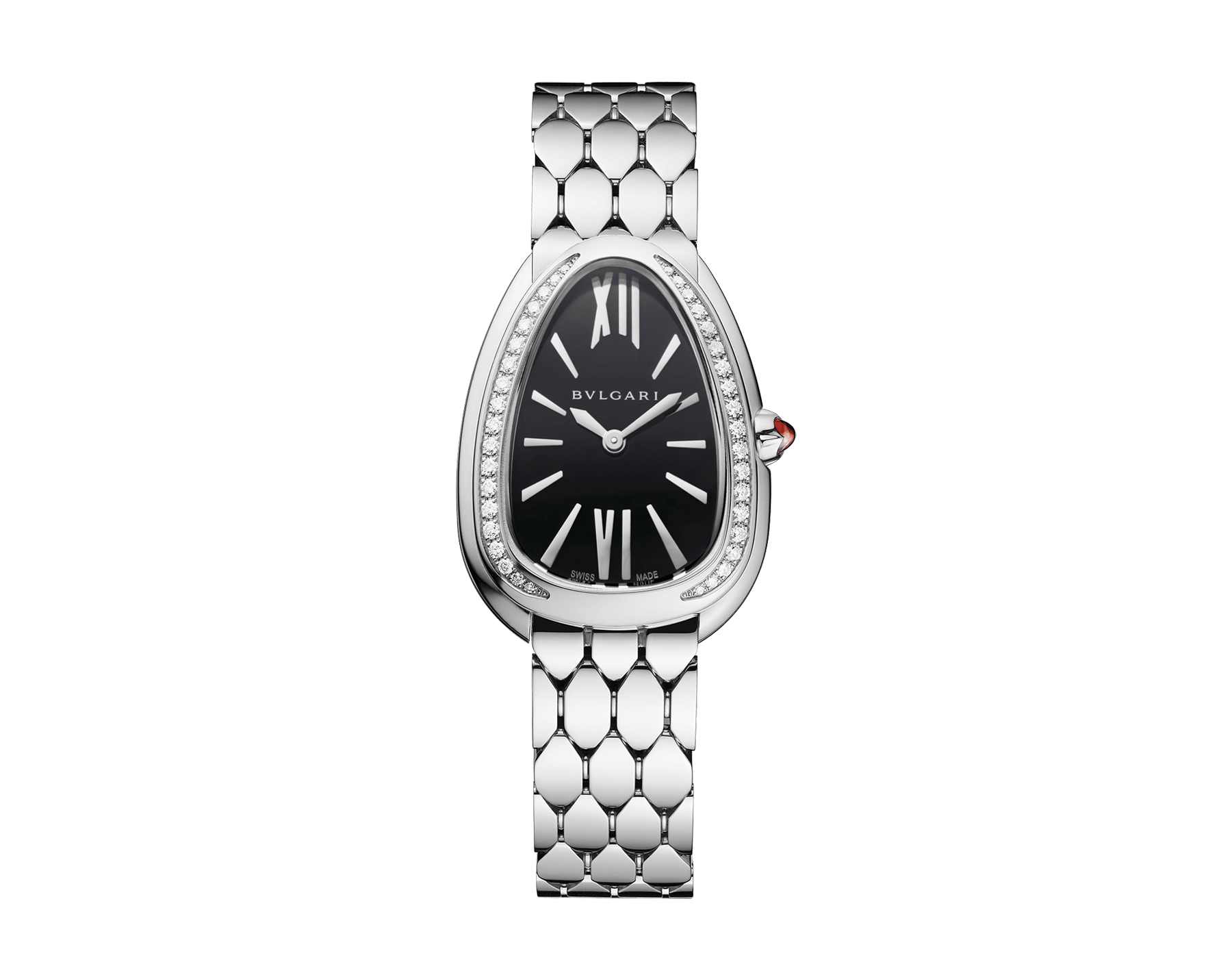 Serpenti Seduttori watch with stainless steel case set with diamonds, black lacquered dial and stainless steel bracelet. Water-resistant up to 30 meters. 103449 image 1