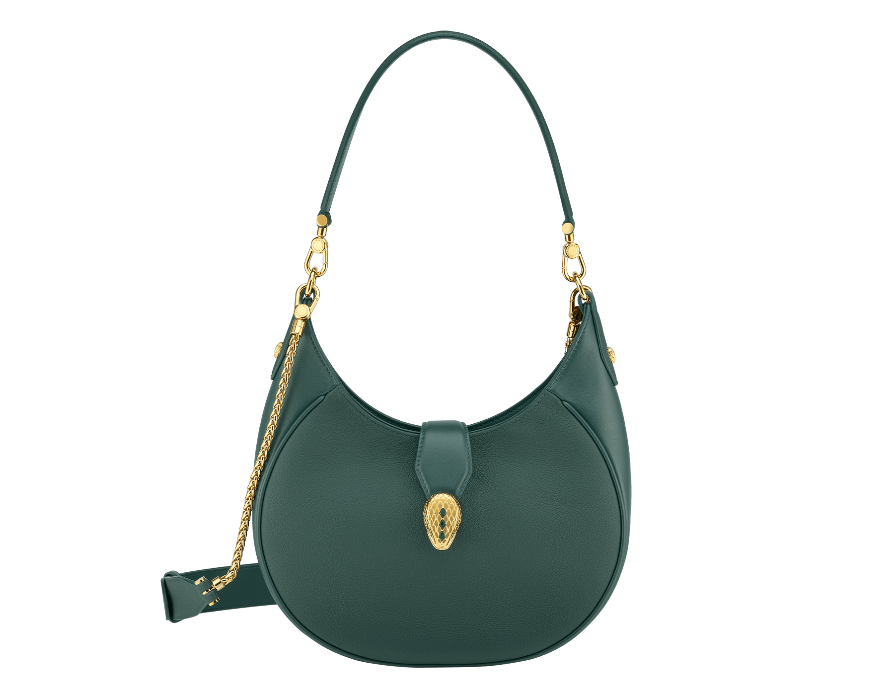 Serpenti Ellipse medium shoulder bag in Urban grain and smooth Niagara sapphire blue calf leather with cloud topaz blue grosgrain lining. Captivating snakehead closure in gold-plated brass embellished with black onyx scales and red enamel eyes. 1190-UCL image 1