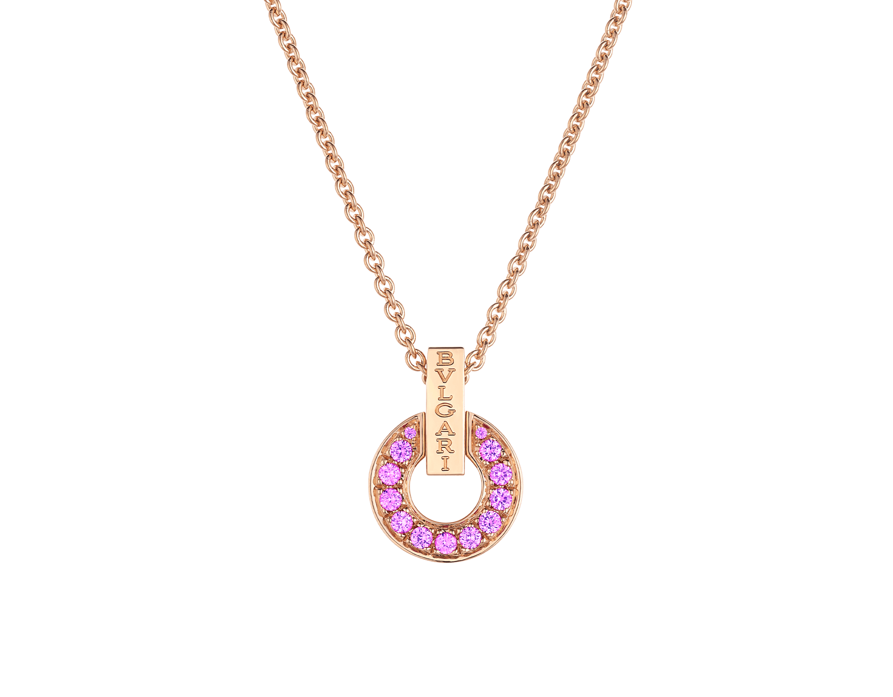Bvlgari Bvlgari Openwork 18K 玫瑰金項鍊，項墜鑲飾粉紅色藍寶石。大中華地區特別版。 360053 image 1