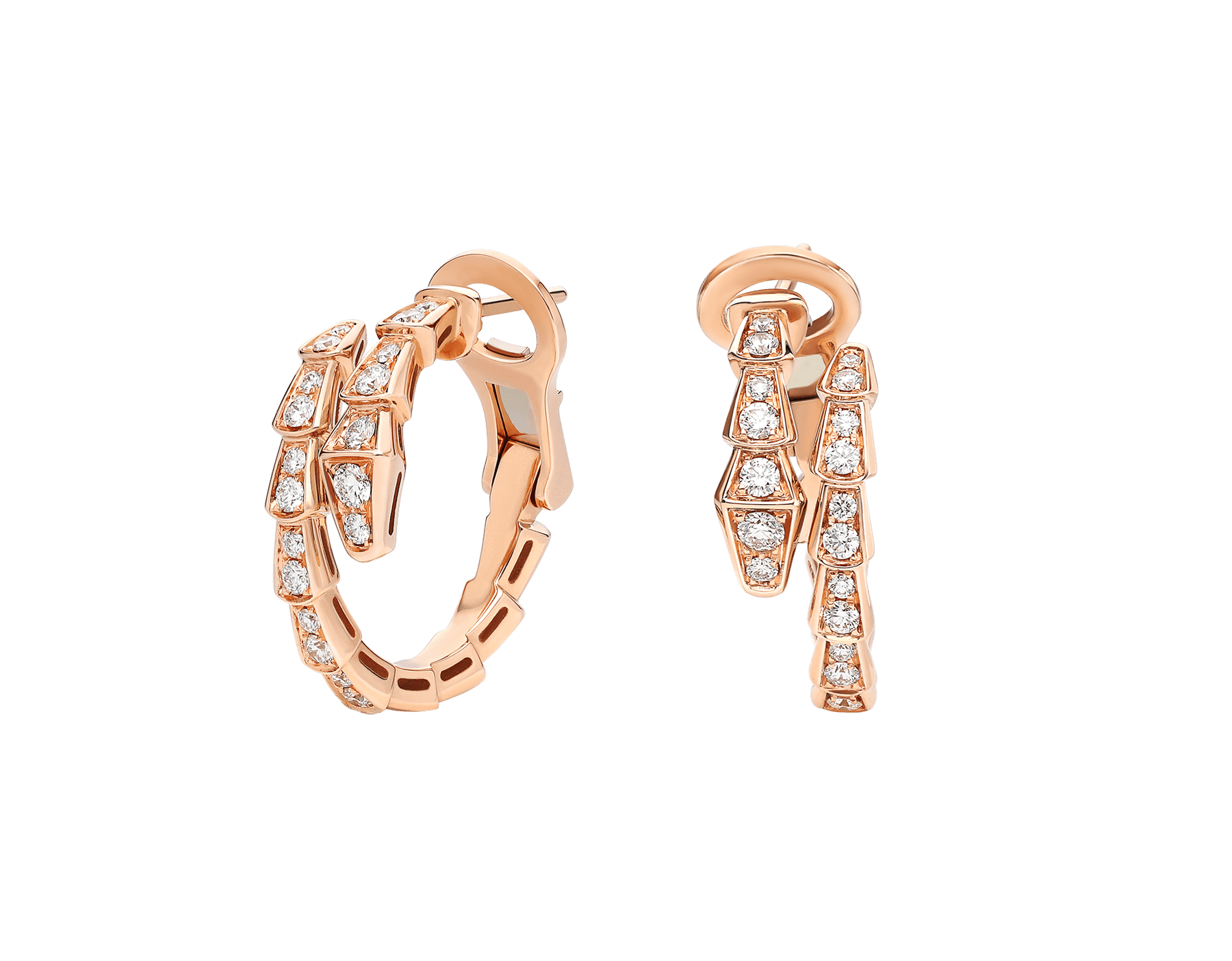 Serpenti Viper 18 kt rose gold earrings set with pavé diamonds 358361 image 1