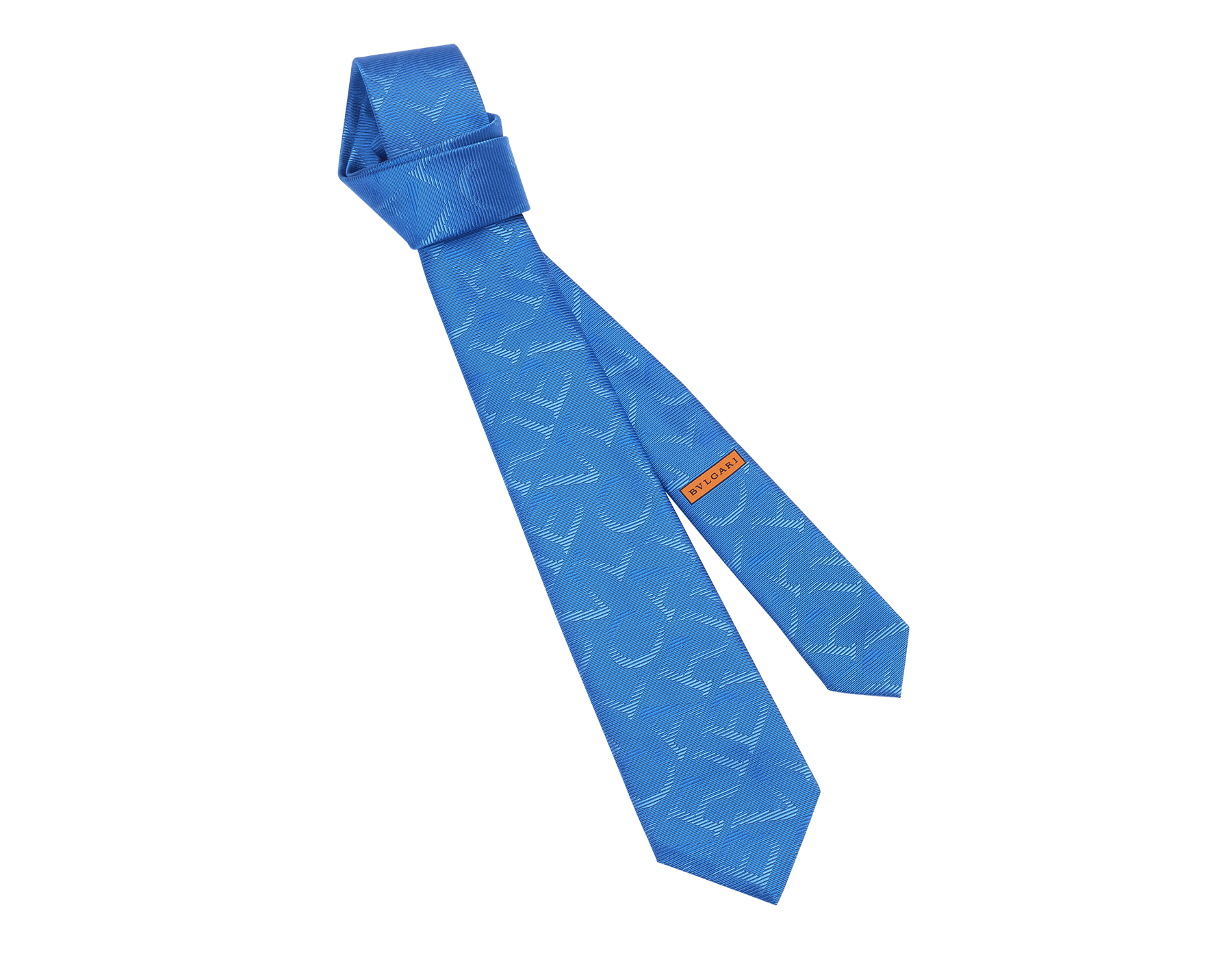 Siebenfach gefaltete Logo Optical Krawatte aus feinem kobaltblauen Seidenjacquard. LOGOOPTICALa image 1