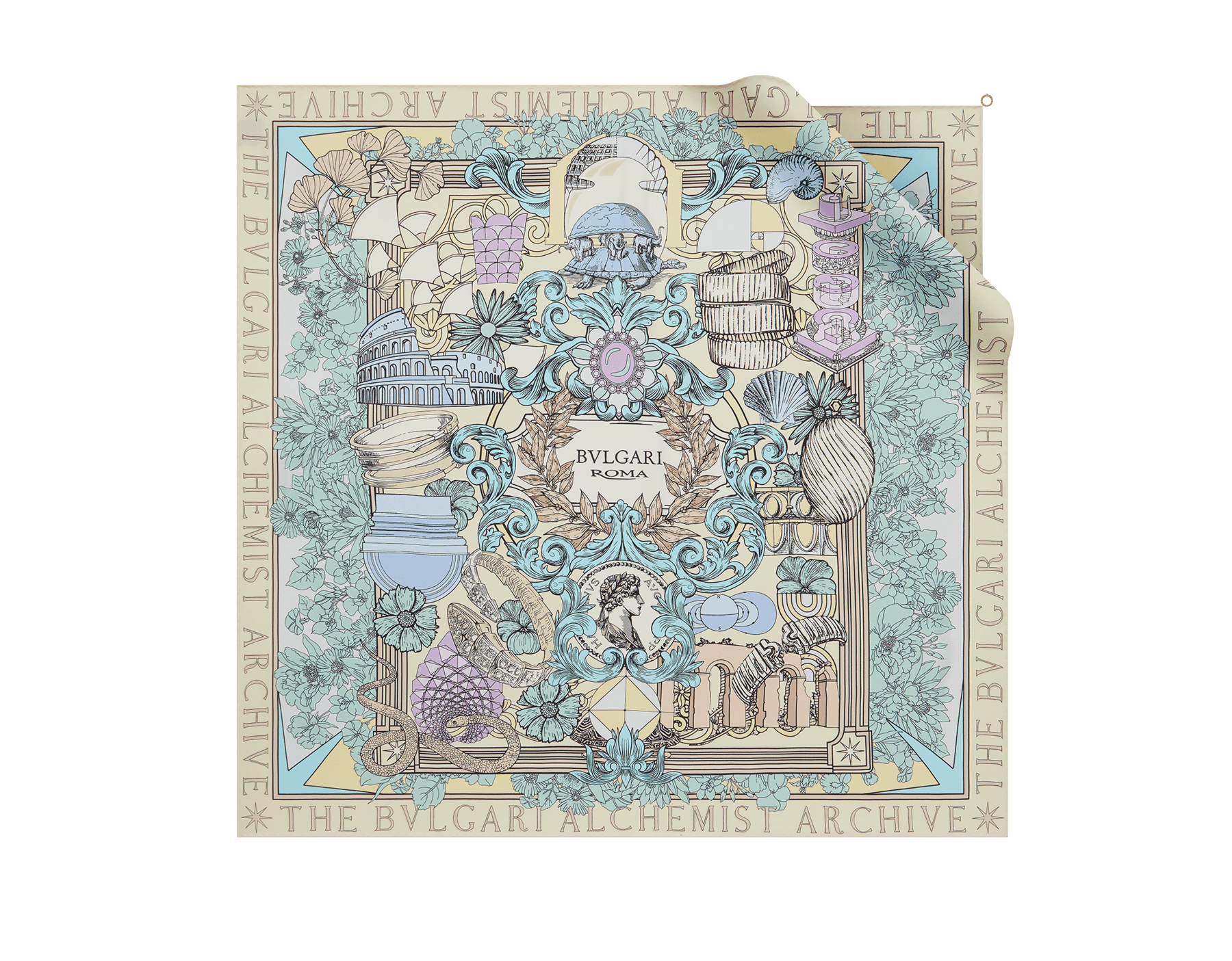 Bvlgari Alchemist scarf in fine mint tourmaline silk twill with a Bvlgari Bvlgari metal pendant. Made of 100% silk. 246225 image 1