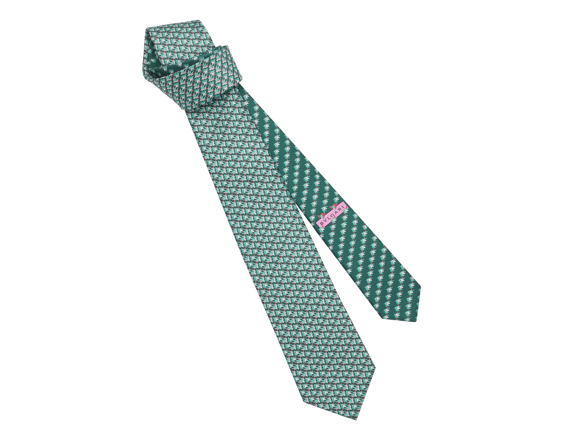 Siebenfach gefaltete grüne Magic Unicorn Krawatte aus feiner bedruckter Saglione-Seide. MAGICUNICORN image 1