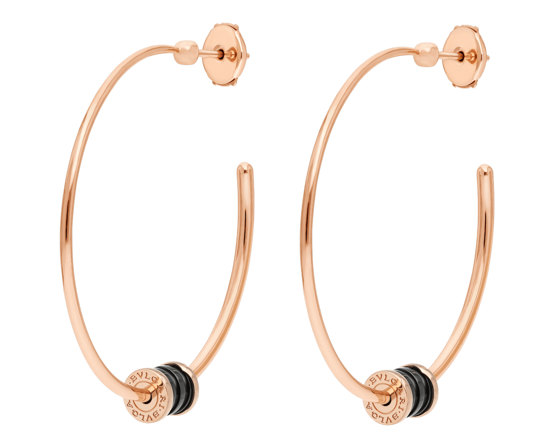 B.zero1 18 kt rose gold large hoop earrings set with black ceramic on the spiral 357222 image 1