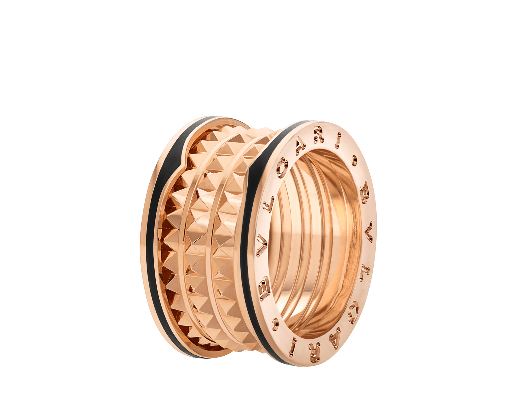 B.zero1 Four Band Ring Rose gold and Black Ceramic with studded