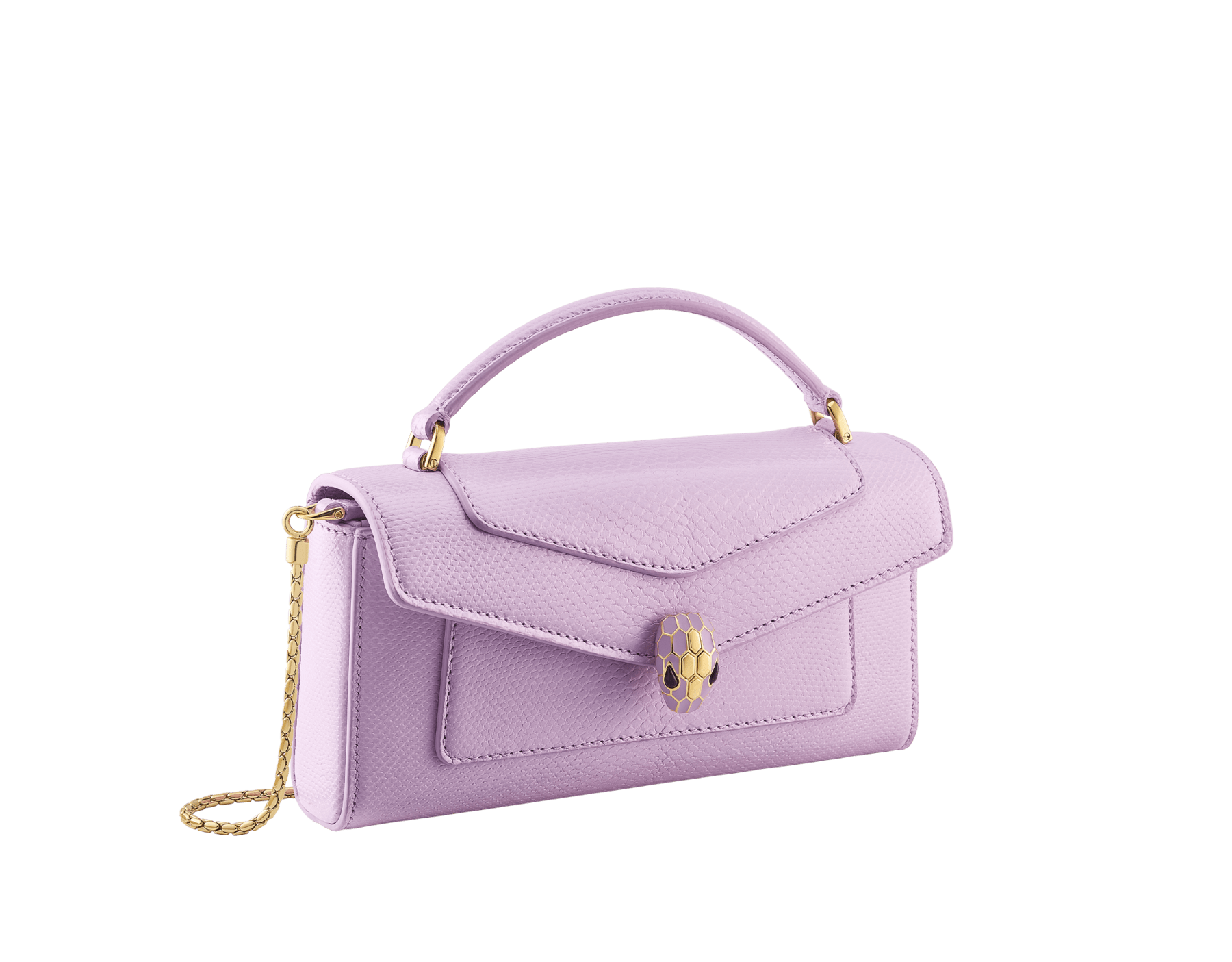 Pochette per smartphone Serpenti Forever in karung lucido color smeraldo prezioso con fodera in nappa nera. Accattivante chiusura magnetica Serpenti in ottone placcato oro con squame in smalto nero e placcate oro e occhi in onice nera. SEA-PHONEPOUCH-Kar image 1