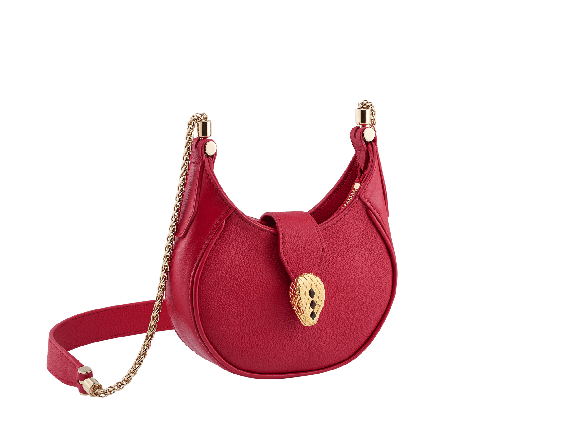 Serpenti Ellipse micro crossbody bag in soft drummed and smooth flamingo quartz pink calf leather with flamingo quartz pink gros grain lining. Captivating snakehead closure in gold-plated brass embellished with red enamel eyes. Online exclusive colour. SEA-MICROHOBOb image 1