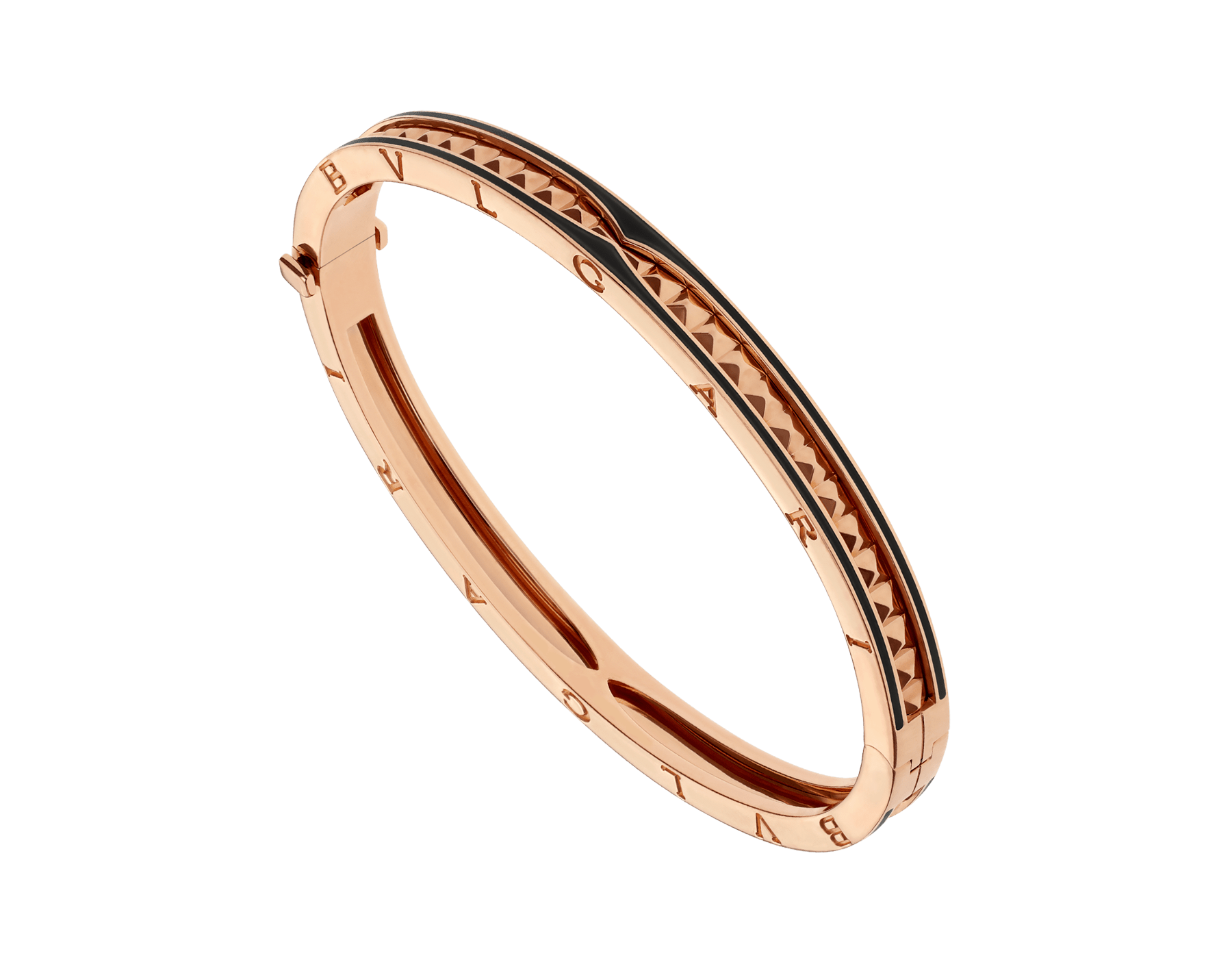 B.zero1 Rock 18 kt rose gold bracelet with studded spiral and black ceramic inserts on the edges BR858864 image 1