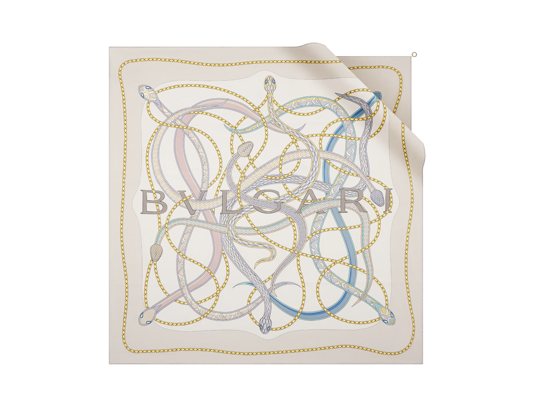 Serpenti 75 scarf in fine grey silk satin with a BVLGARI BVLGARI metal pendant. Made of 100% silk. SERPENTI75NEW-SQ image 1