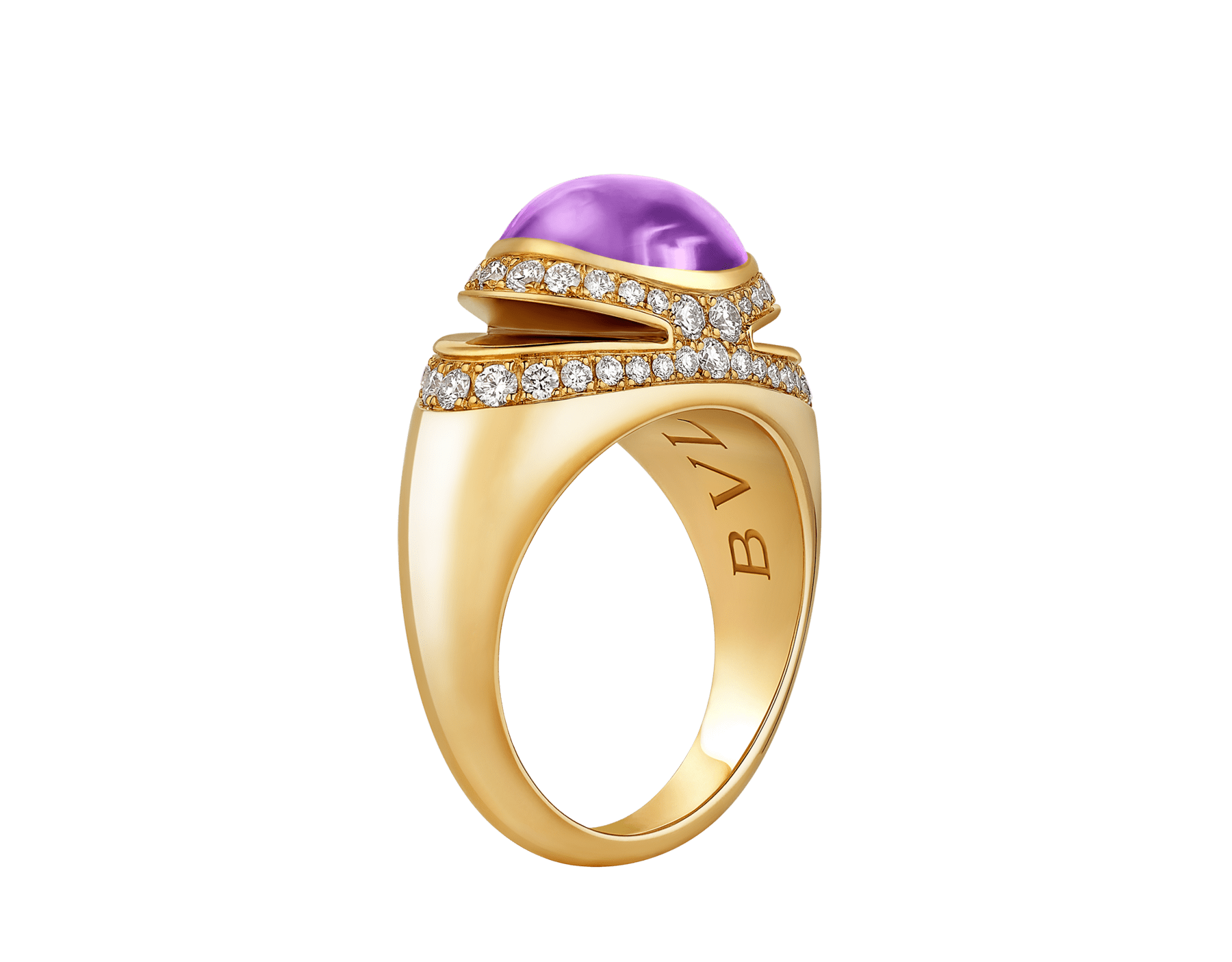 Bvlgari Cabochon 戒指，18K 黃金材質，鑲飾蛋面型切割紫水晶與半密鑲鑽石。 AN860774 image 1