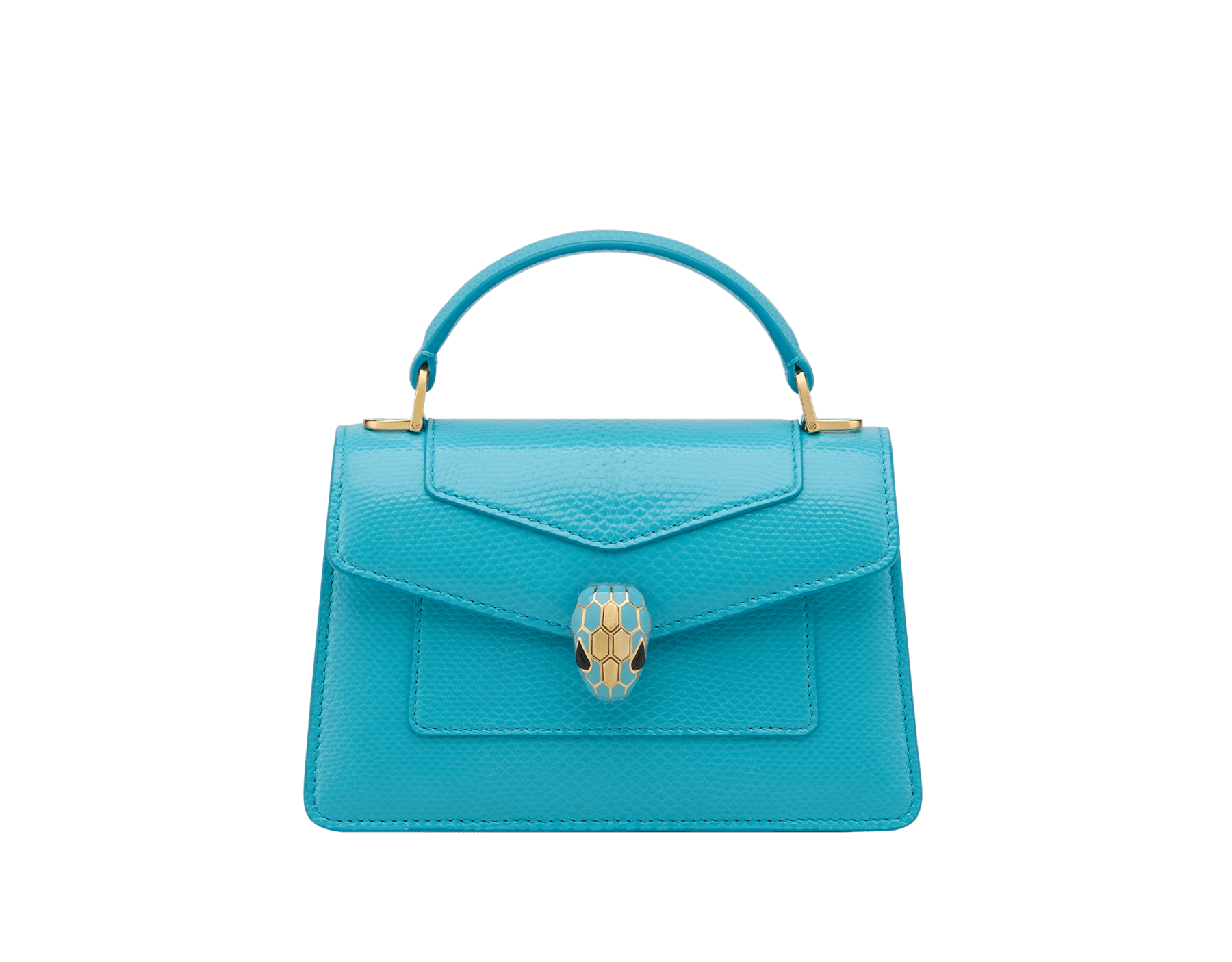 Mini borsa a mano Serpenti Forever in karung Pure verde giallastro con fodera in nappa rosa cristallo. Accattivante chiusura magnetica Serpenti in ottone placcato oro chiaro con squame in smalto verde giallastro e ottone placcato oro chiaro e occhi in onice nera. SEA-1283-EX image 1