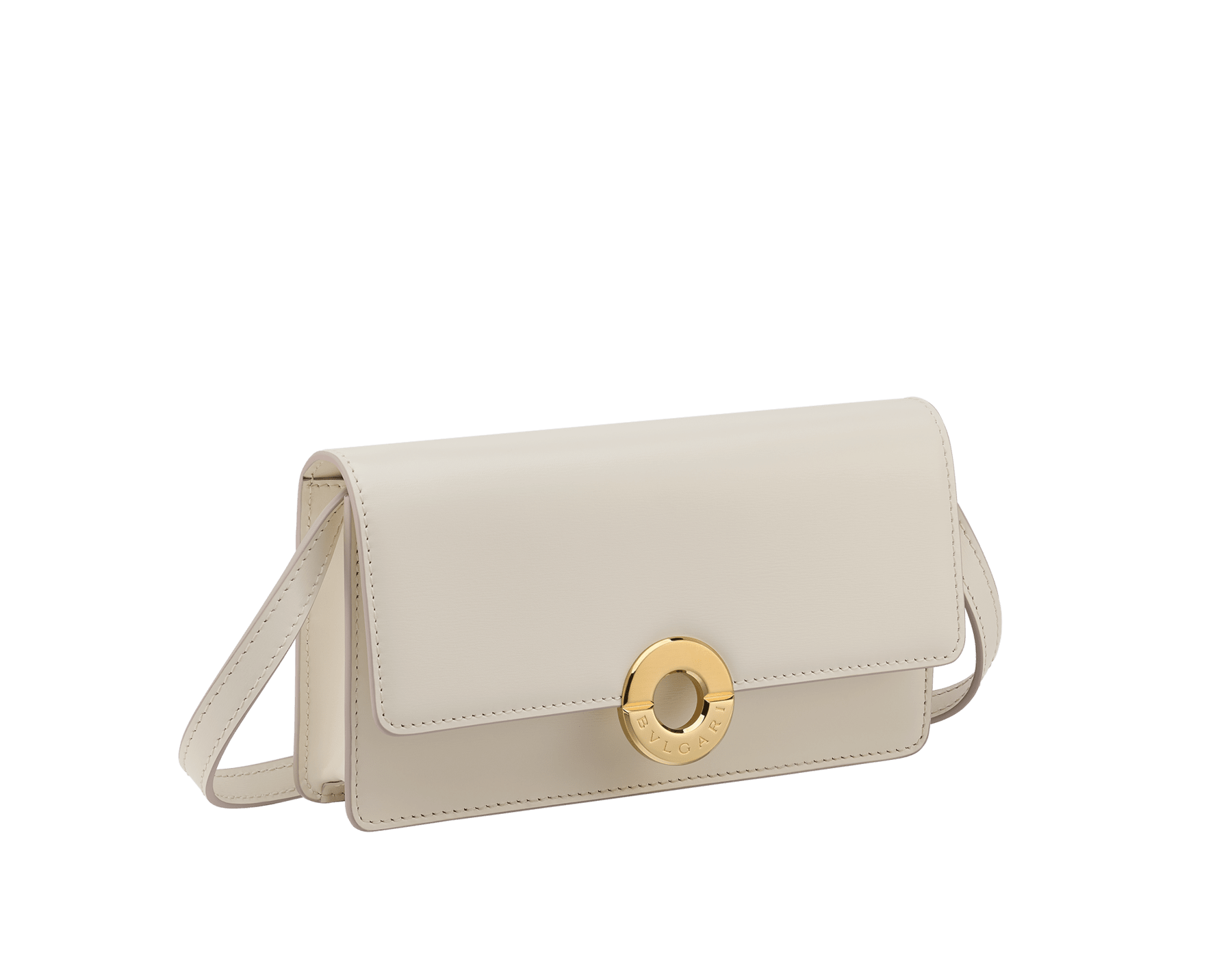 Pochette Bvlgari Roma in vitello bianco perla con interno in nappa rosa cristallo. Iconica chiusura in ottone placcato oro con logo Bvlgari. BVR-CHAIN-POCHETTE image 1