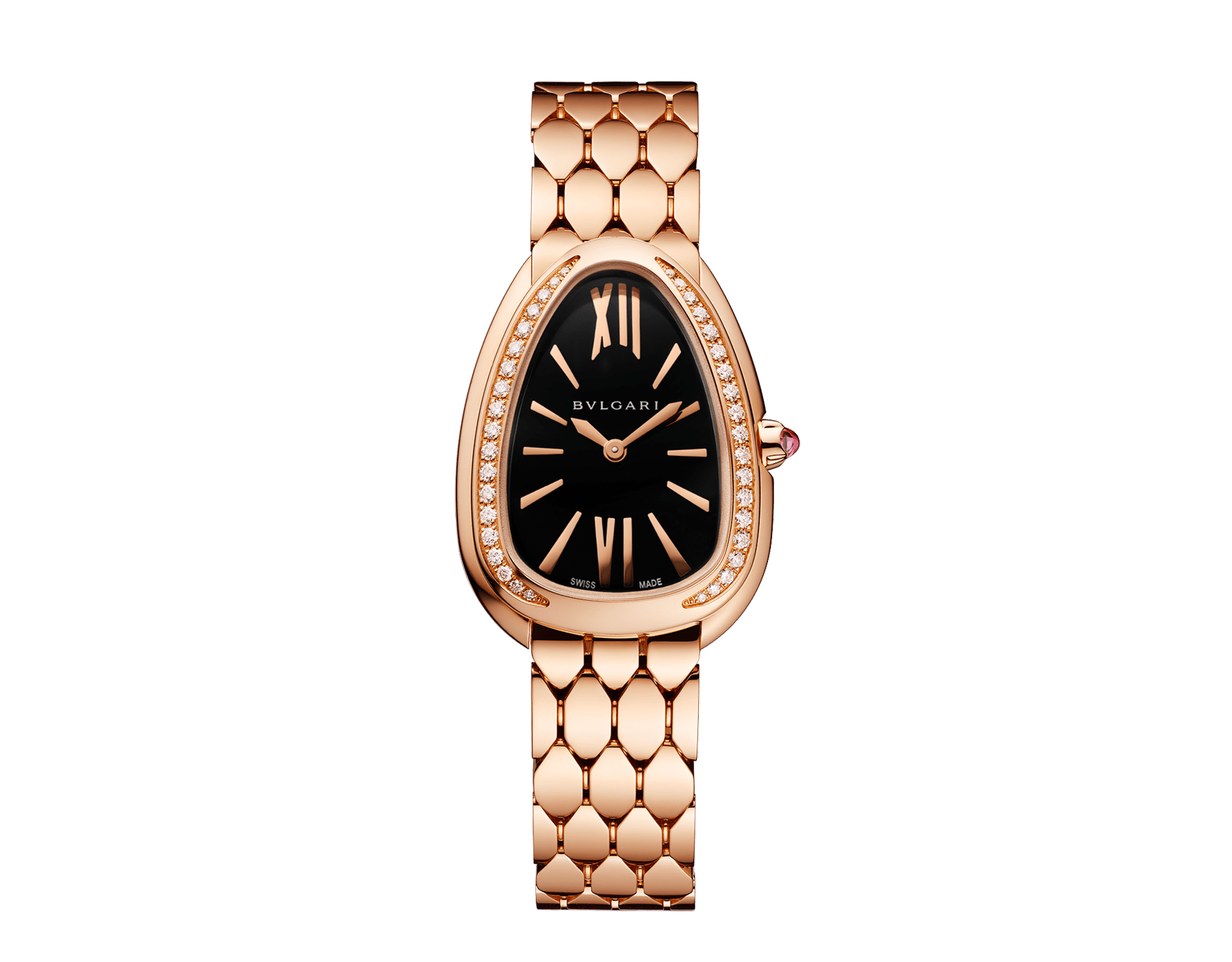 Serpenti Seduttori watch with 18 kt rose gold case set with diamonds, black lacquered dial and 18 kt rose gold bracelet. Water-resistant up to 30 meters. 103453 image 1