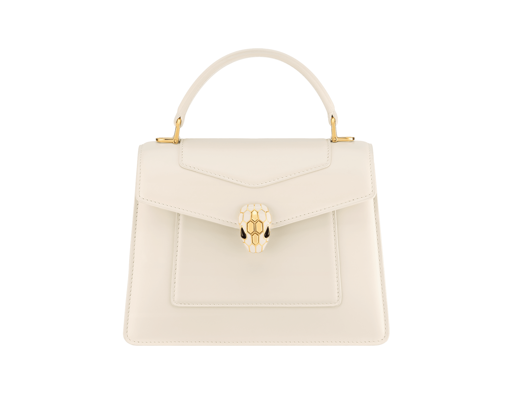 Serpenti Forever medium top handle bag in emerald green calf leather with black nappa leather lining. Captivating snakehead magnetic closure in light gold-plated brass embellished with deep jade intense green enamel and light gold-plated brass scales, and black onyx eyes. SEA-1282-CL image 1