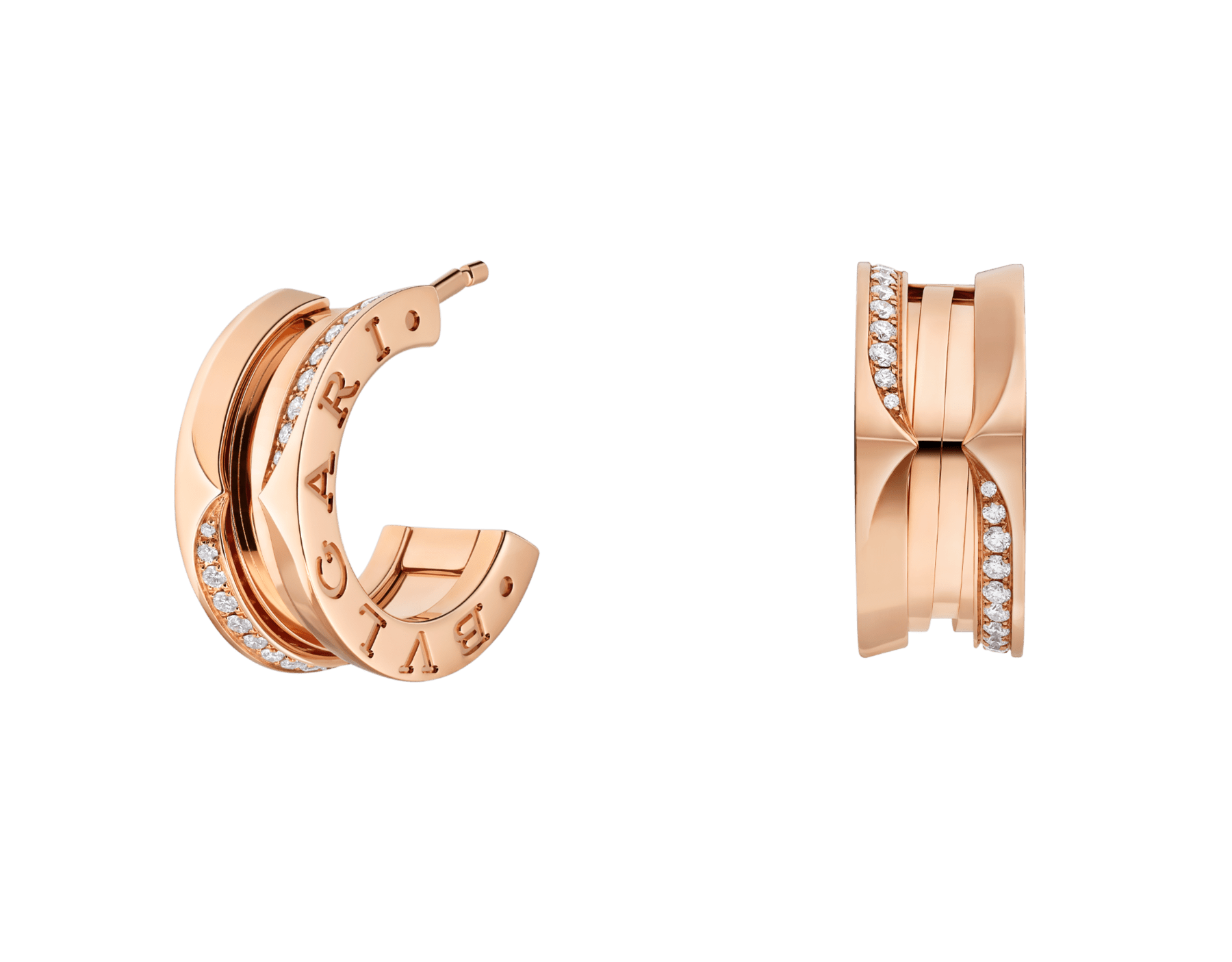 Orecchini a cerchio B.zero1 in oro rosa 18 kt con pavé di diamanti lungo i profili esterni. 361777 image 1