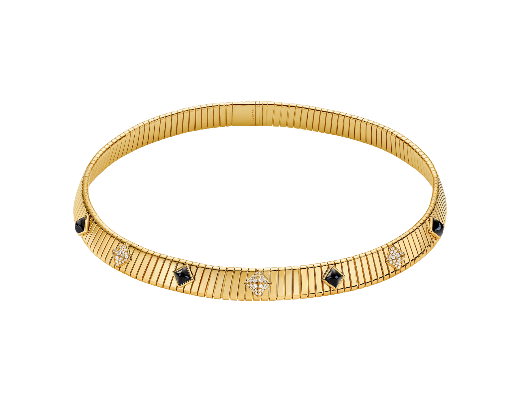 Bvlgari Tubogas 18 kt yellow gold necklace set with diamond pavé and black onyx studs CL860415 image 1
