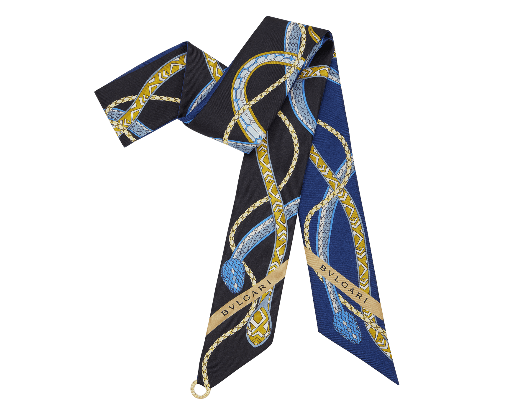Serpenti 75 shelley in fine teal silk with a BVLGARI BVLGARI metal pendant. Made of 100% silk. SERPENTI75NEW-SH image 1