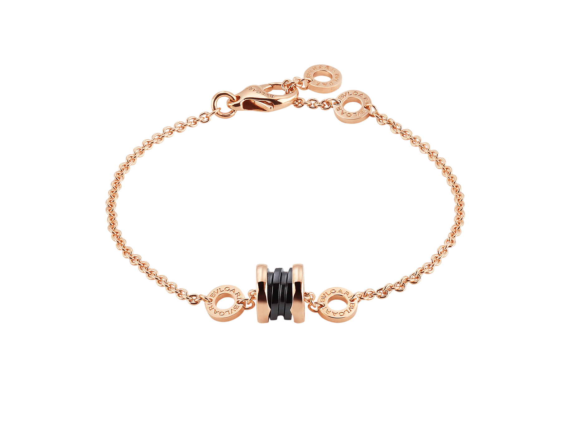 B.zero1 soft bracelet in 18 kt rose gold with 18 kt rose gold and black ceramic pendant. BR859348 image 1
