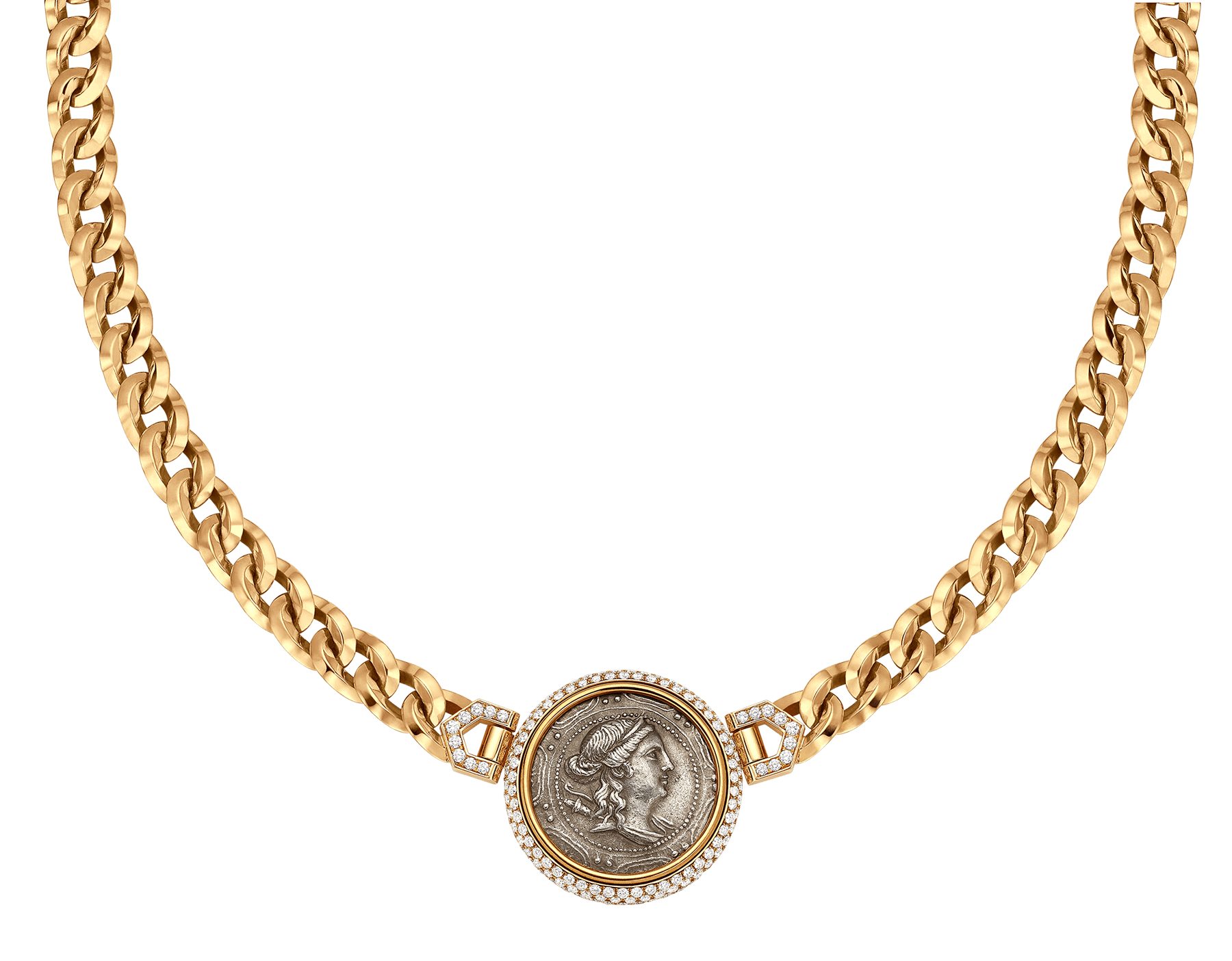 Monete 18 kt rose gold necklace set with an antique silver coin CL859316 image 1