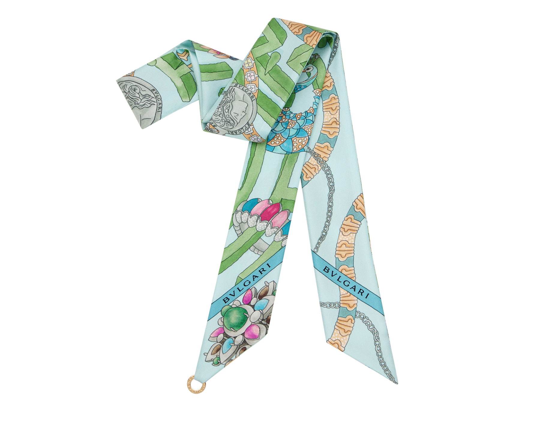 Wonder Garden shelley in fine Eden green silk twill with a BVLGARI BVLGARI metal pendant. Made of 100% silk. WONDERGARDEN-SH image 1